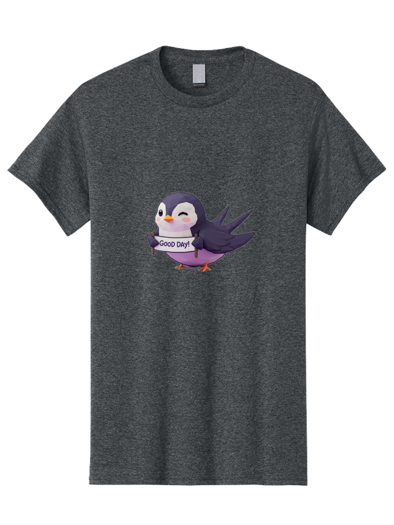 Good-Day-Bird Men'S Graphic Tee, 100% Cotton, Comfortable Casual Summer Wear, Machine Washable, Cartoon Bird, Good Day Sign, Kawaii Animal, Cute Illustration, Purple Bird, Winking Bird, Positive Vibes, Morning Motivation, Funny Graphics, Bae191