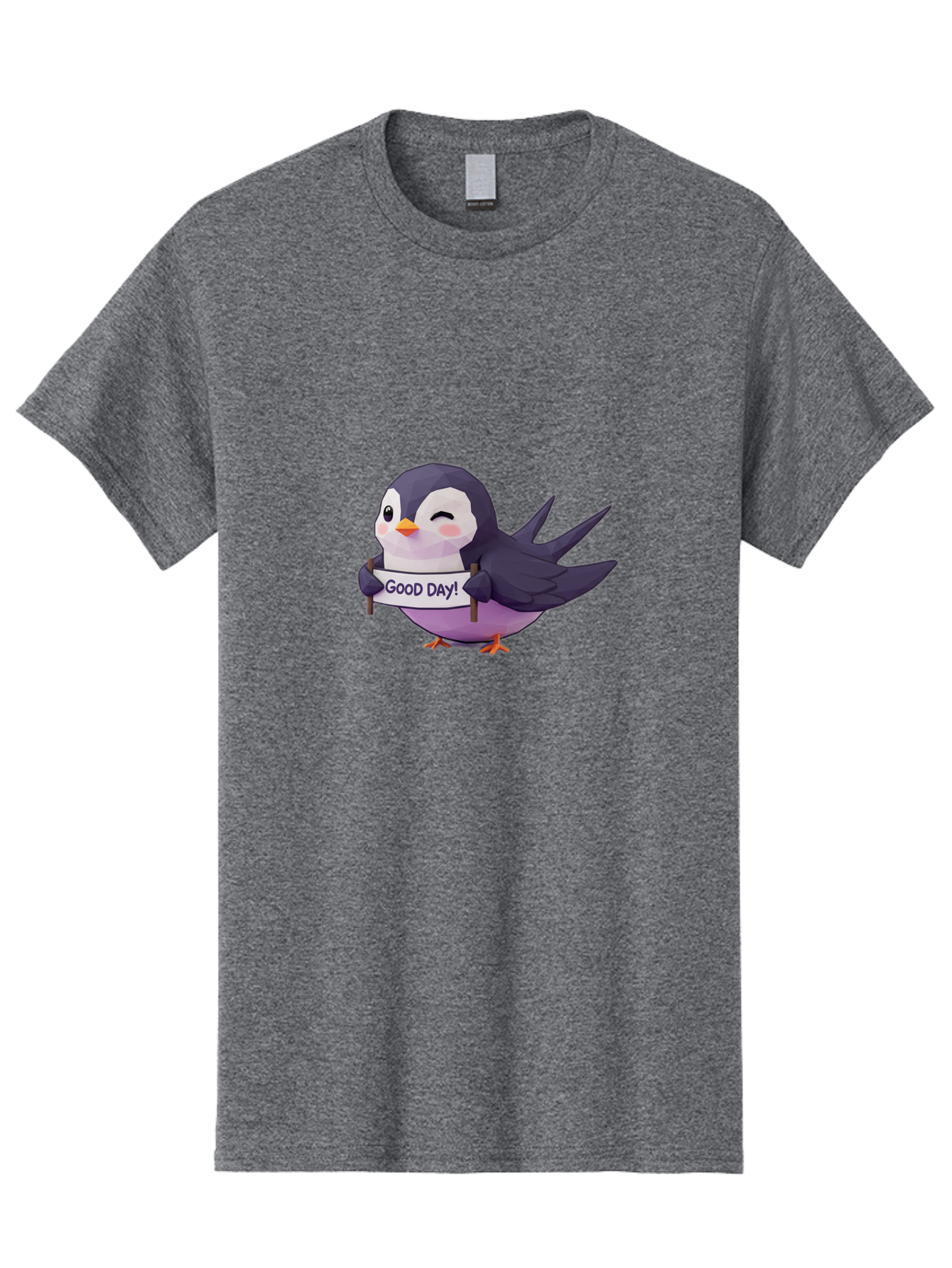 Good-Day-Bird Men'S Graphic Tee, 100% Cotton, Comfortable Casual Summer Wear, Machine Washable, Cartoon Bird, Good Day Sign, Kawaii Animal, Cute Illustration, Purple Bird, Winking Bird, Positive Vibes, Morning Motivation, Funny Graphics, Bae191