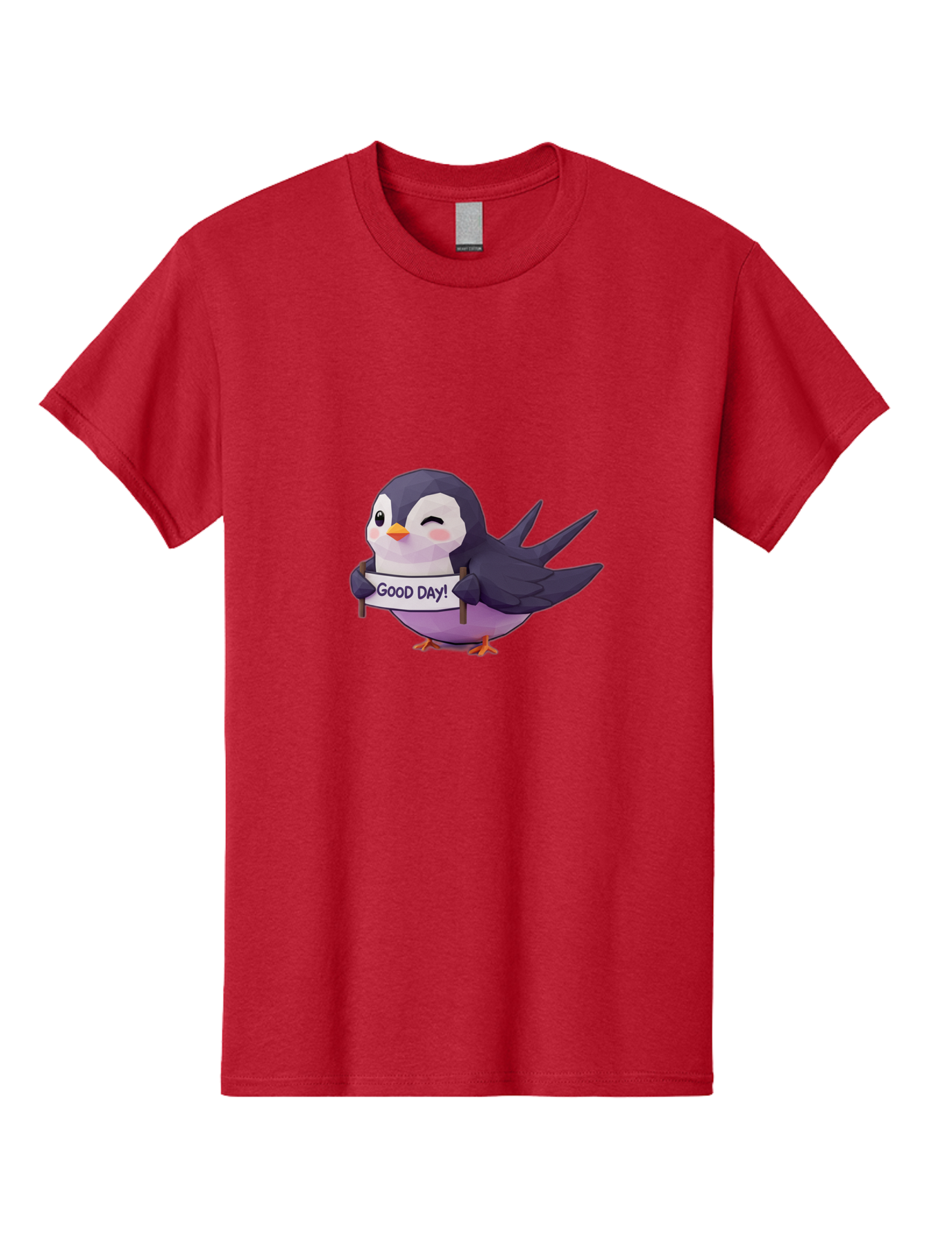 Good-Day-Bird Men'S Graphic Tee, 100% Cotton, Comfortable Casual Summer Wear, Machine Washable, Cartoon Bird, Good Day Sign, Kawaii Animal, Cute Illustration, Purple Bird, Winking Bird, Positive Vibes, Morning Motivation, Funny Graphics, Bae191