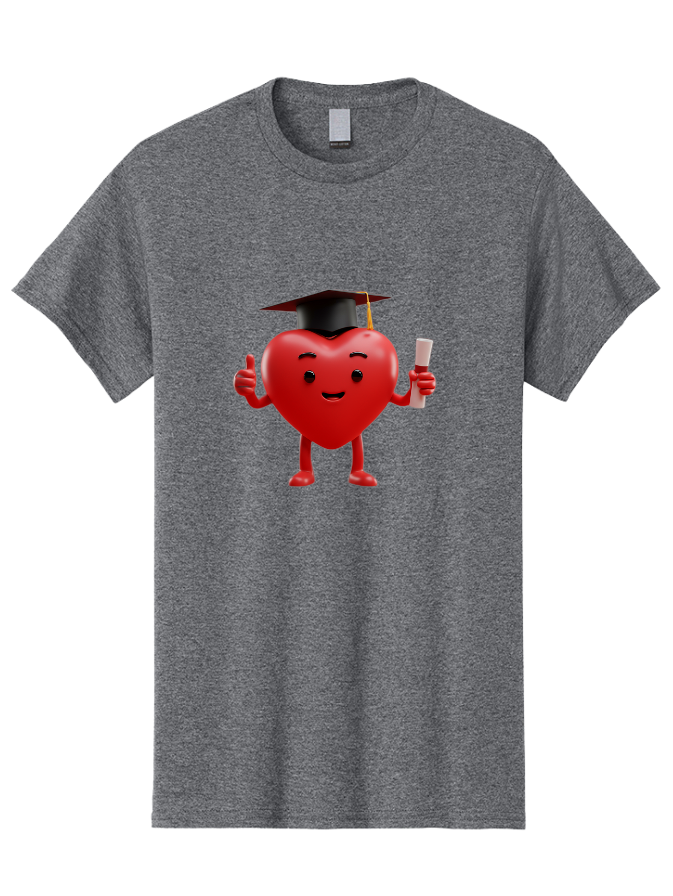Graduated-Heart Men'S Graphic Tee, 100% Cotton, Comfortable Casual Summer Wear, Machine Washable, Heart Character, Graduation Cap, Diploma, Thumbs Up, Success, Achievement, Happiness, Cartoon Style, Red Heart, Graduation Day, Proud Moment, Bae192
