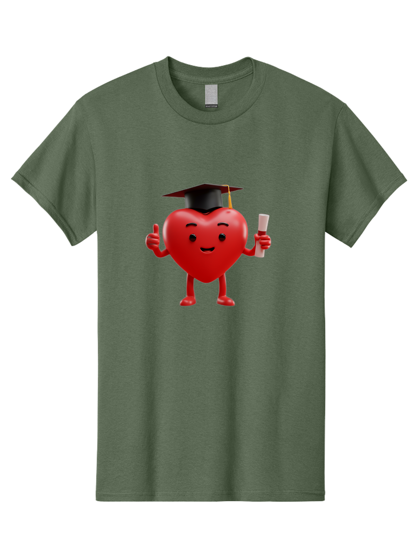 Graduated-Heart Men'S Graphic Tee, 100% Cotton, Comfortable Casual Summer Wear, Machine Washable, Heart Character, Graduation Cap, Diploma, Thumbs Up, Success, Achievement, Happiness, Cartoon Style, Red Heart, Graduation Day, Proud Moment, Bae192