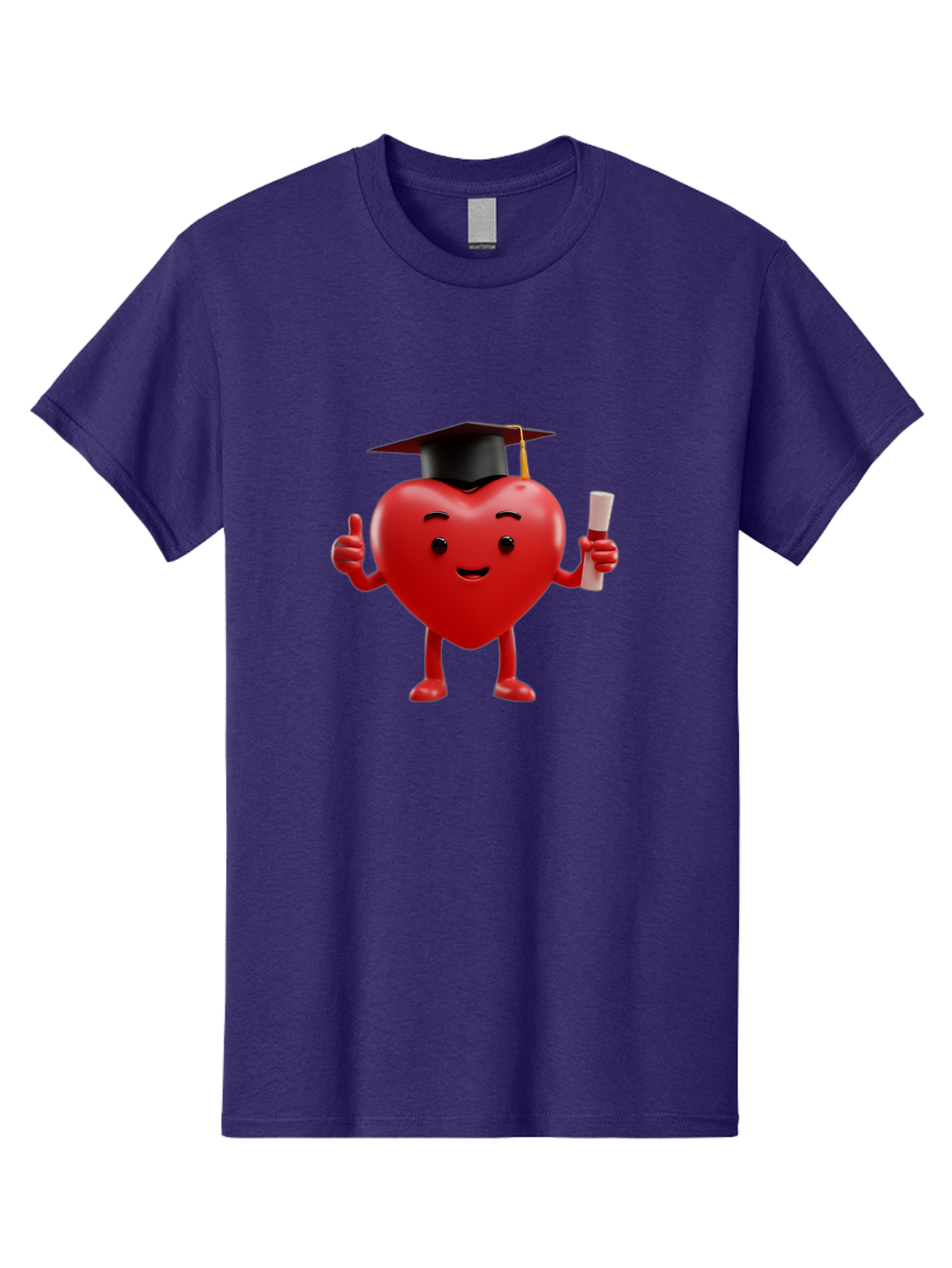 Graduated-Heart Men'S Graphic Tee, 100% Cotton, Comfortable Casual Summer Wear, Machine Washable, Heart Character, Graduation Cap, Diploma, Thumbs Up, Success, Achievement, Happiness, Cartoon Style, Red Heart, Graduation Day, Proud Moment, Bae192