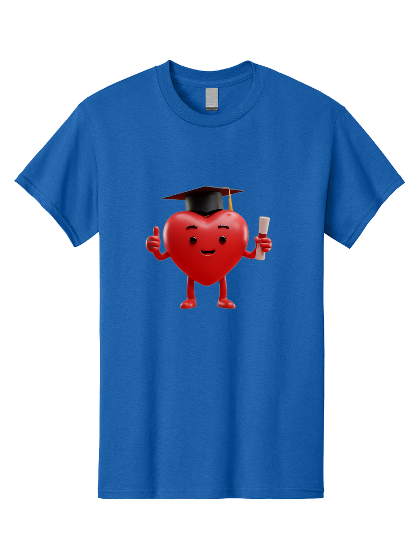 Graduated-Heart Men'S Graphic Tee, 100% Cotton, Comfortable Casual Summer Wear, Machine Washable, Heart Character, Graduation Cap, Diploma, Thumbs Up, Success, Achievement, Happiness, Cartoon Style, Red Heart, Graduation Day, Proud Moment, Bae192