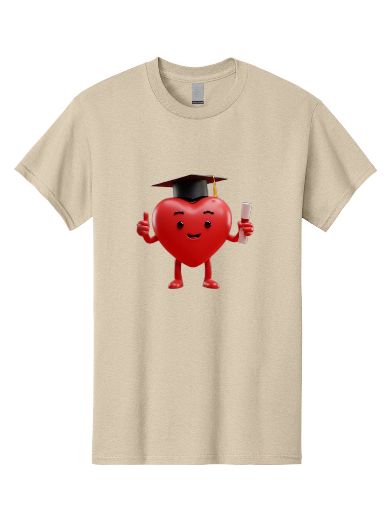 Graduated-Heart Men'S Graphic Tee, 100% Cotton, Comfortable Casual Summer Wear, Machine Washable, Heart Character, Graduation Cap, Diploma, Thumbs Up, Success, Achievement, Happiness, Cartoon Style, Red Heart, Graduation Day, Proud Moment, Bae192