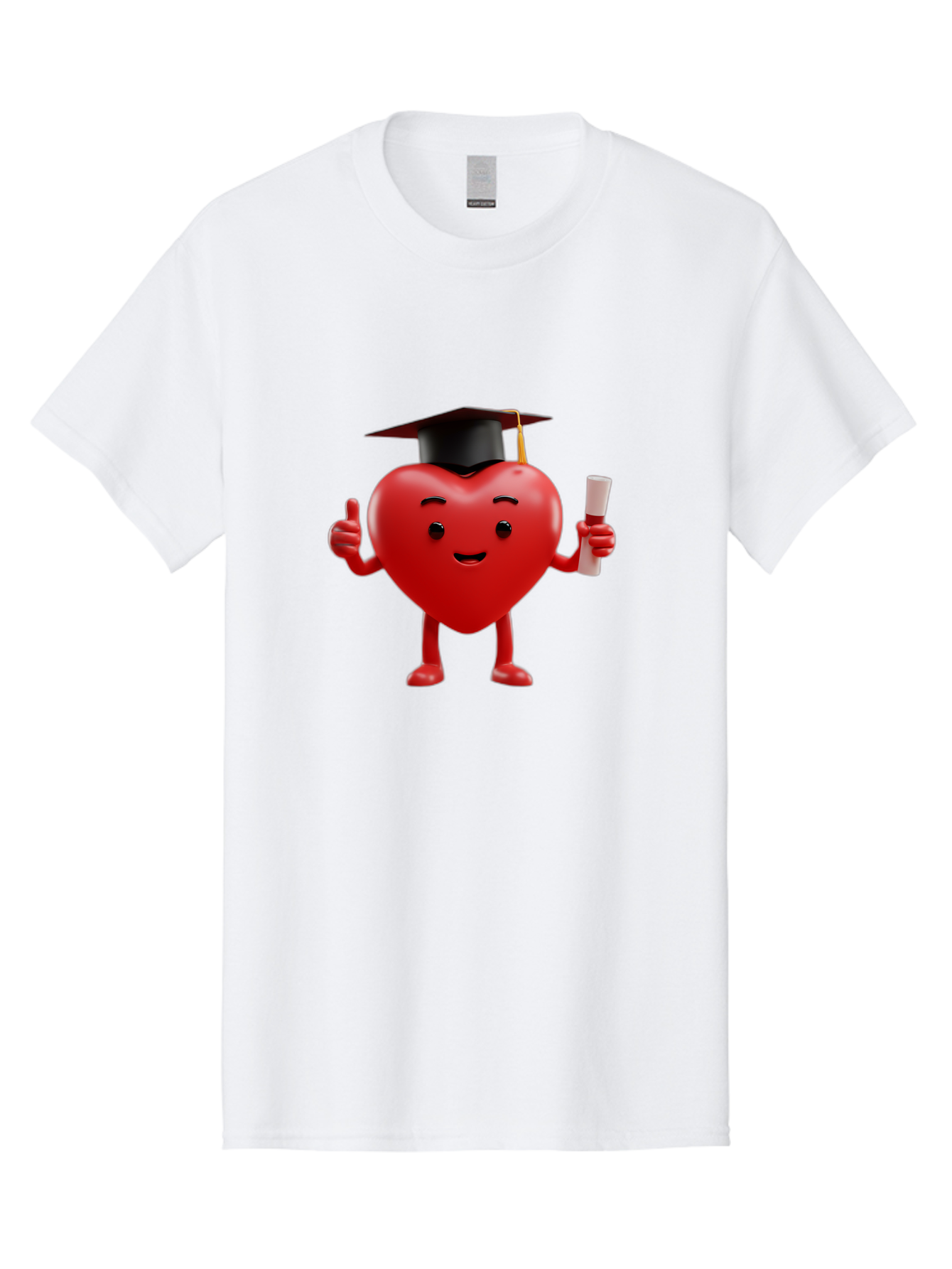 Graduated-Heart Men'S Graphic Tee, 100% Cotton, Comfortable Casual Summer Wear, Machine Washable, Heart Character, Graduation Cap, Diploma, Thumbs Up, Success, Achievement, Happiness, Cartoon Style, Red Heart, Graduation Day, Proud Moment, Bae192