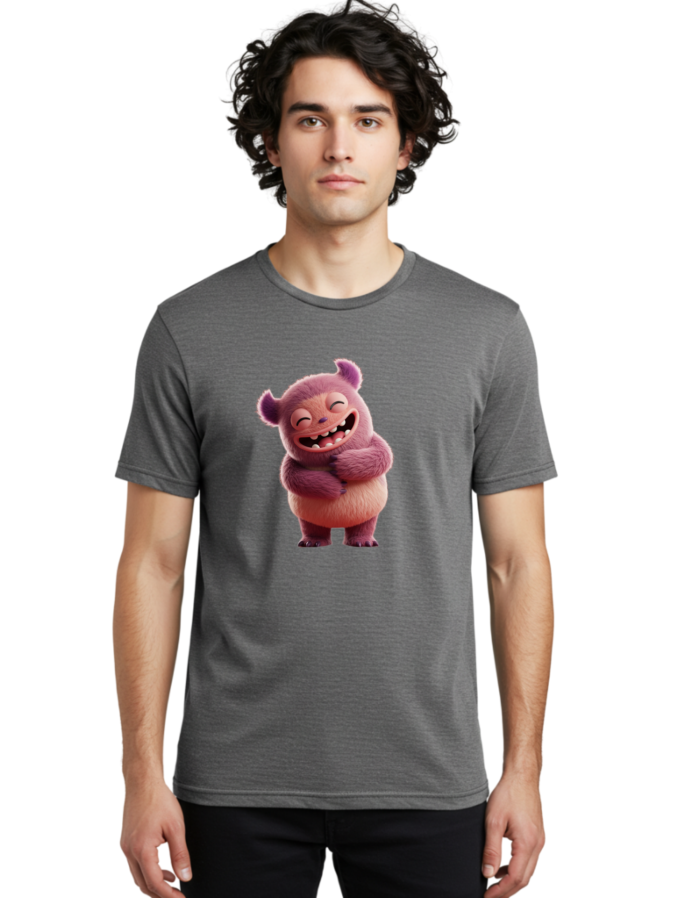 Grumps-Monster Men'S Graphic Tee, 100% Cotton, Comfortable Casual Summer Wear, Machine Washable, Happy Monster, Cartoon Character, Purple Creature, Smiling Face, Embracing Self, Funny Creature, Adorable Monster, Cute Character, Bae193