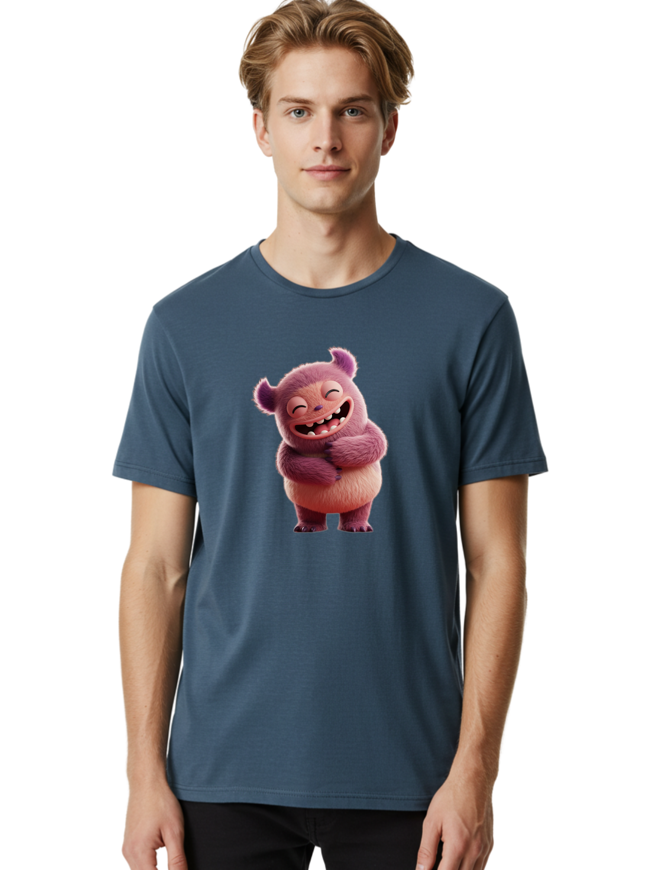 Grumps-Monster Men'S Graphic Tee, 100% Cotton, Comfortable Casual Summer Wear, Machine Washable, Happy Monster, Cartoon Character, Purple Creature, Smiling Face, Embracing Self, Funny Creature, Adorable Monster, Cute Character, Bae193