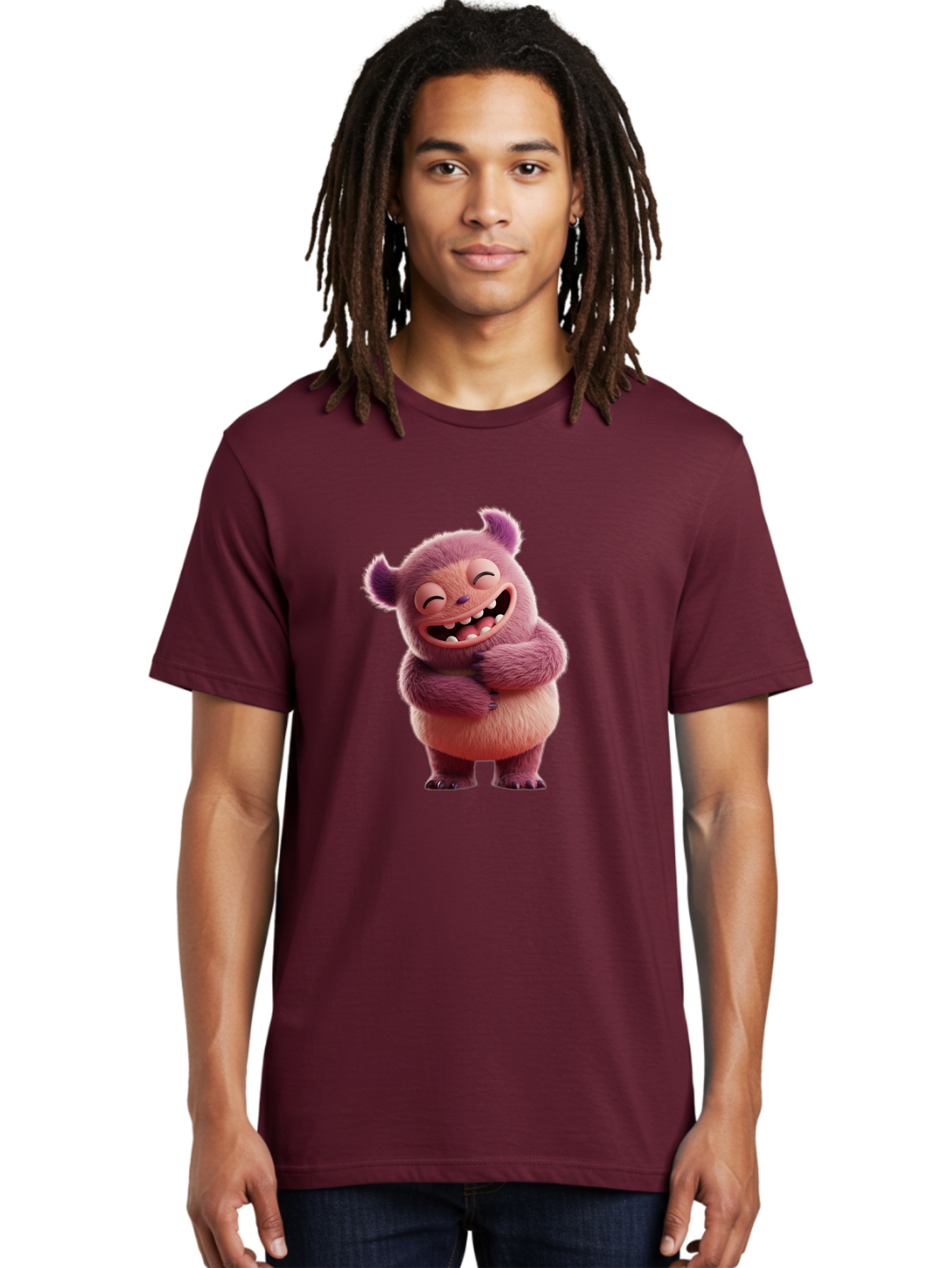 Grumps-Monster Men'S Graphic Tee, 100% Cotton, Comfortable Casual Summer Wear, Machine Washable, Happy Monster, Cartoon Character, Purple Creature, Smiling Face, Embracing Self, Funny Creature, Adorable Monster, Cute Character, Bae193
