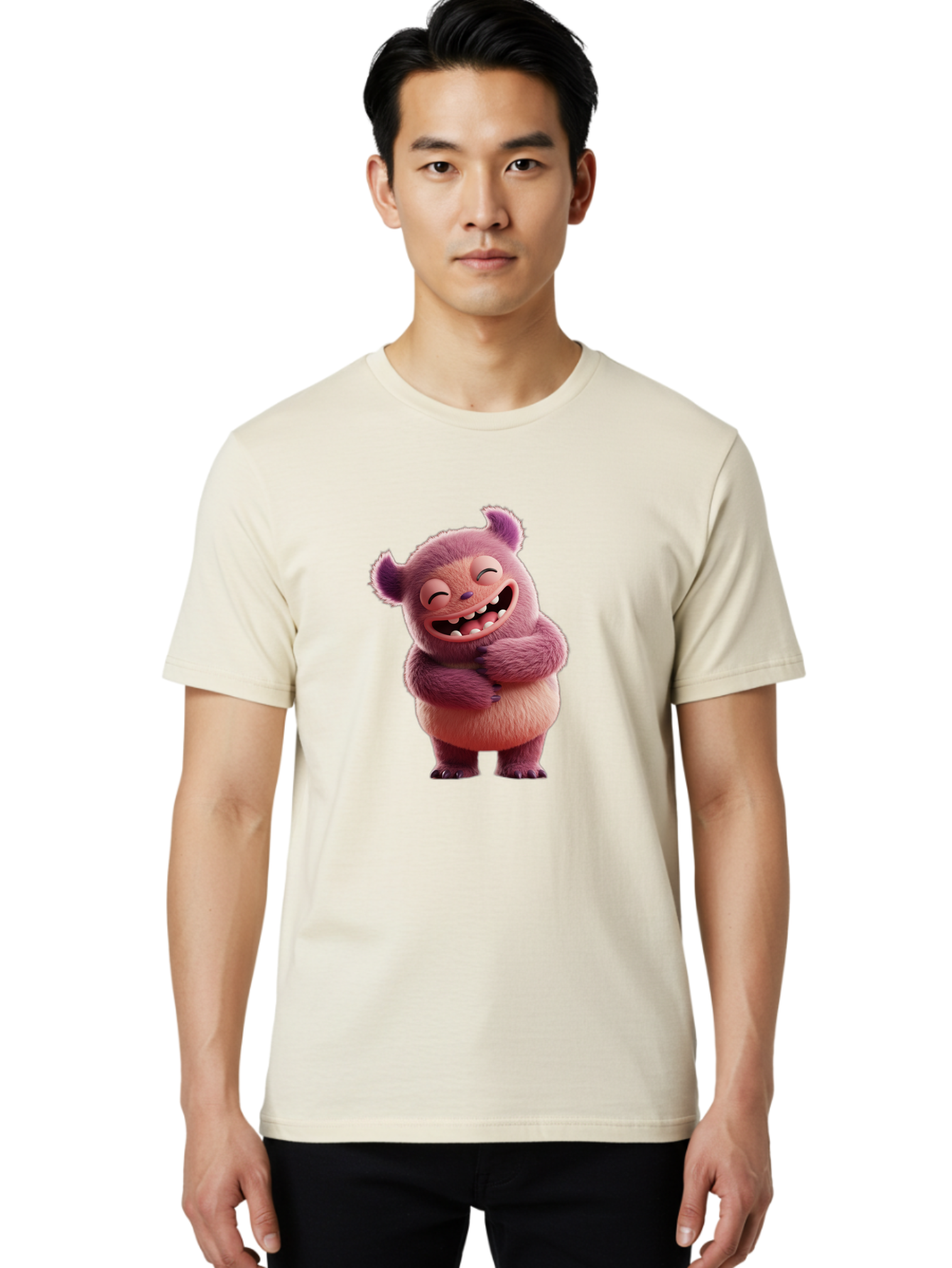 Grumps-Monster Men'S Graphic Tee, 100% Cotton, Comfortable Casual Summer Wear, Machine Washable, Happy Monster, Cartoon Character, Purple Creature, Smiling Face, Embracing Self, Funny Creature, Adorable Monster, Cute Character, Bae193