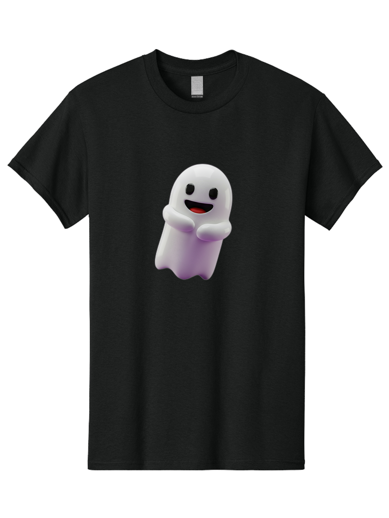 Happy-Ghost Men'S Graphic Tee, 100% Cotton, Comfortable Casual Summer Wear, Machine Washable, Cartoon Ghost, Friendly Spirit, Smiling Face, Cute Character, 3D Illustration, White Ghost, Halloween Theme, Digital Art, Cheerful Design Bae194