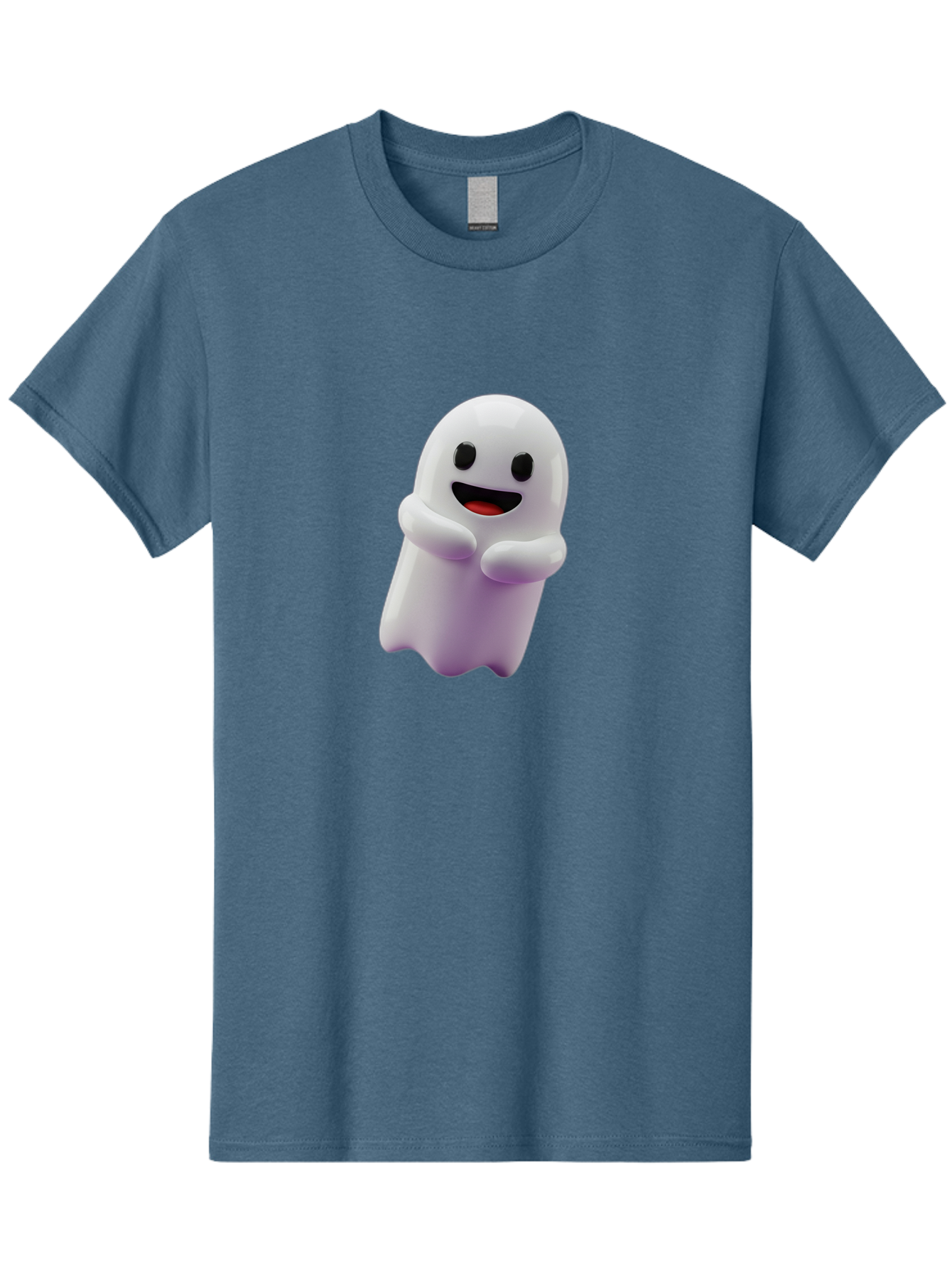 Happy-Ghost Men'S Graphic Tee, 100% Cotton, Comfortable Casual Summer Wear, Machine Washable, Cartoon Ghost, Friendly Spirit, Smiling Face, Cute Character, 3D Illustration, White Ghost, Halloween Theme, Digital Art, Cheerful Design Bae194