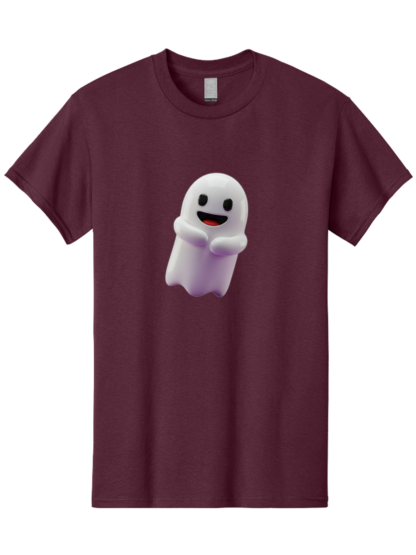 Happy-Ghost Men'S Graphic Tee, 100% Cotton, Comfortable Casual Summer Wear, Machine Washable, Cartoon Ghost, Friendly Spirit, Smiling Face, Cute Character, 3D Illustration, White Ghost, Halloween Theme, Digital Art, Cheerful Design Bae194