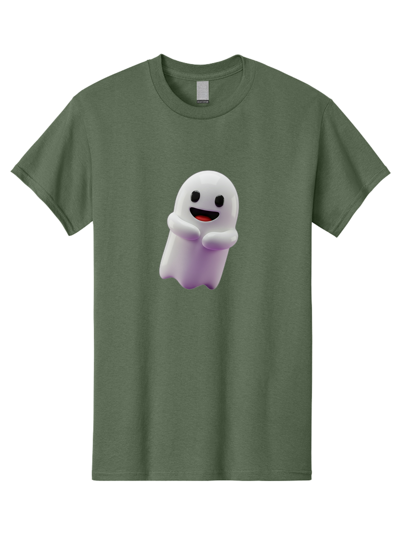 Happy-Ghost Men'S Graphic Tee, 100% Cotton, Comfortable Casual Summer Wear, Machine Washable, Cartoon Ghost, Friendly Spirit, Smiling Face, Cute Character, 3D Illustration, White Ghost, Halloween Theme, Digital Art, Cheerful Design Bae194
