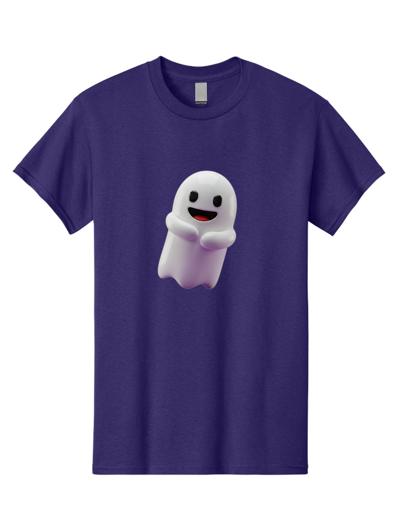 Happy-Ghost Men'S Graphic Tee, 100% Cotton, Comfortable Casual Summer Wear, Machine Washable, Cartoon Ghost, Friendly Spirit, Smiling Face, Cute Character, 3D Illustration, White Ghost, Halloween Theme, Digital Art, Cheerful Design Bae194