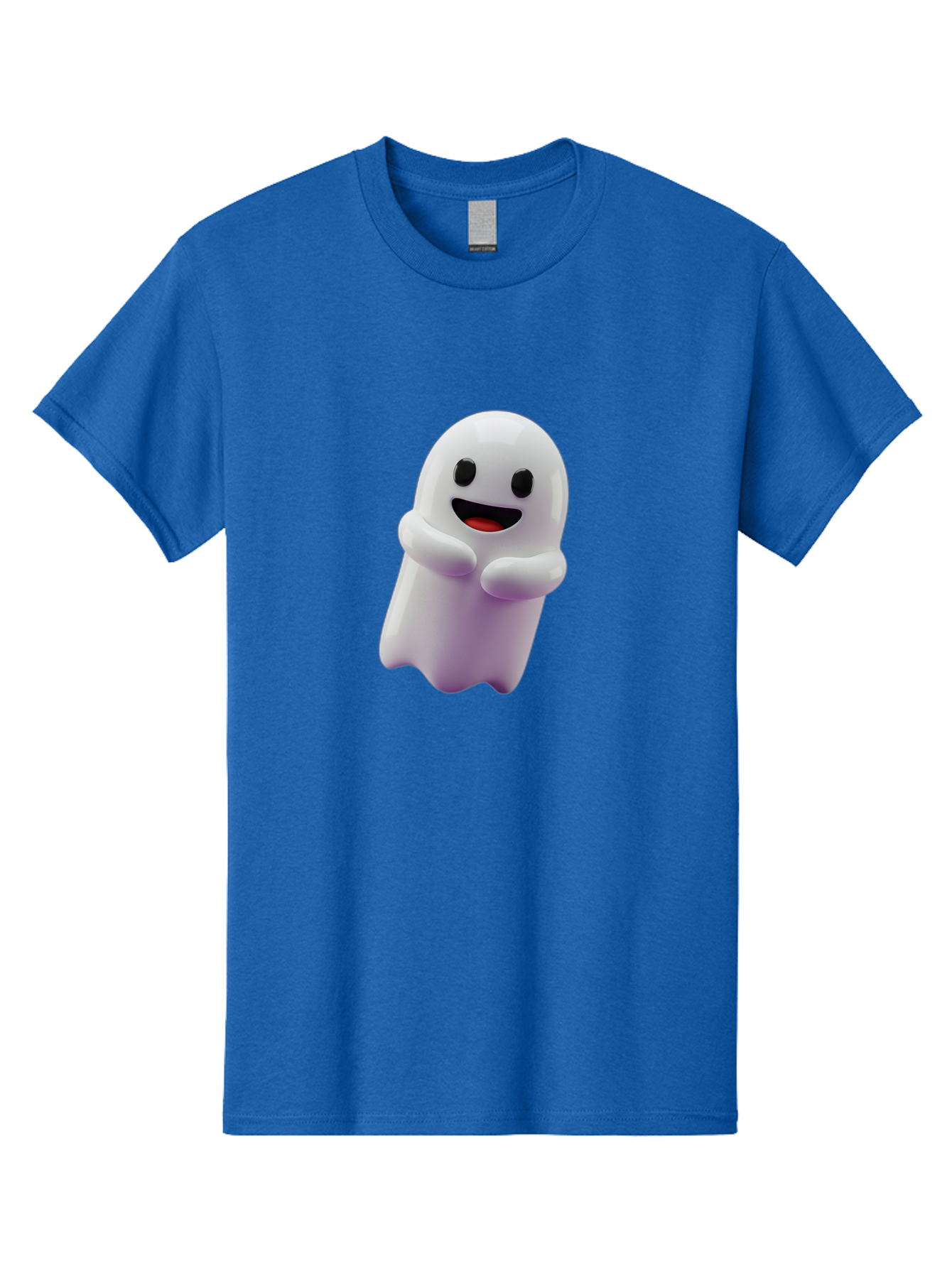 Happy-Ghost Men'S Graphic Tee, 100% Cotton, Comfortable Casual Summer Wear, Machine Washable, Cartoon Ghost, Friendly Spirit, Smiling Face, Cute Character, 3D Illustration, White Ghost, Halloween Theme, Digital Art, Cheerful Design Bae194