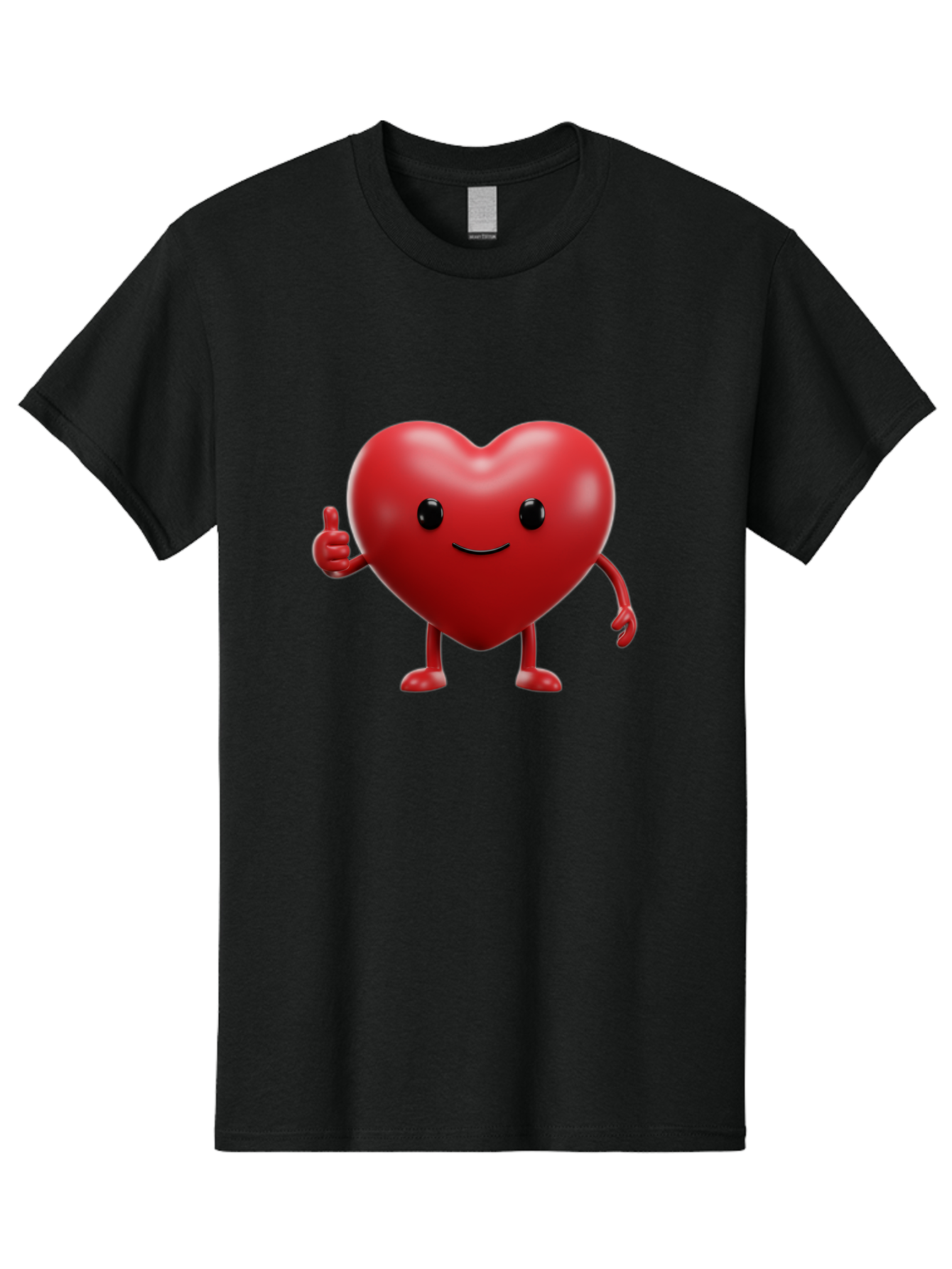 Happy-Heart Men'S Graphic Tee, 100% Cotton, Comfortable Casual Summer Wear, Machine Washable, Red Heart Character, Smiling Face, Thumbs Up, Cartoon Style, Heart Icon, Positive Attitude, Friendly Gesture, Love Symbol, Cute Design Bae195