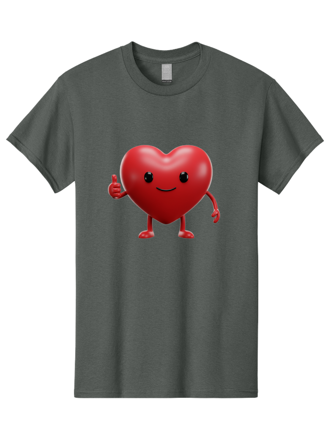 Happy-Heart Men'S Graphic Tee, 100% Cotton, Comfortable Casual Summer Wear, Machine Washable, Red Heart Character, Smiling Face, Thumbs Up, Cartoon Style, Heart Icon, Positive Attitude, Friendly Gesture, Love Symbol, Cute Design Bae195