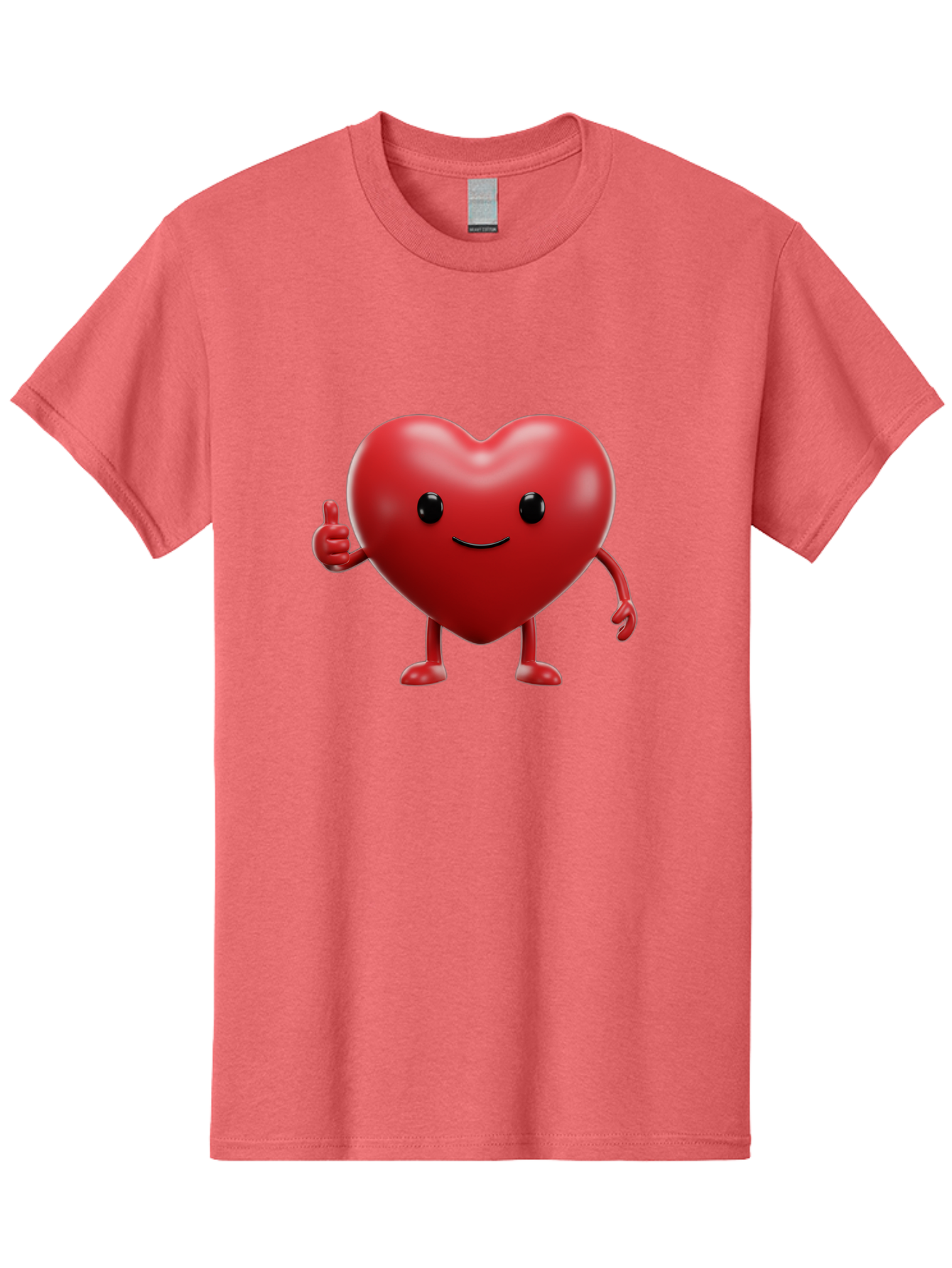 Happy-Heart Men'S Graphic Tee, 100% Cotton, Comfortable Casual Summer Wear, Machine Washable, Red Heart Character, Smiling Face, Thumbs Up, Cartoon Style, Heart Icon, Positive Attitude, Friendly Gesture, Love Symbol, Cute Design Bae195