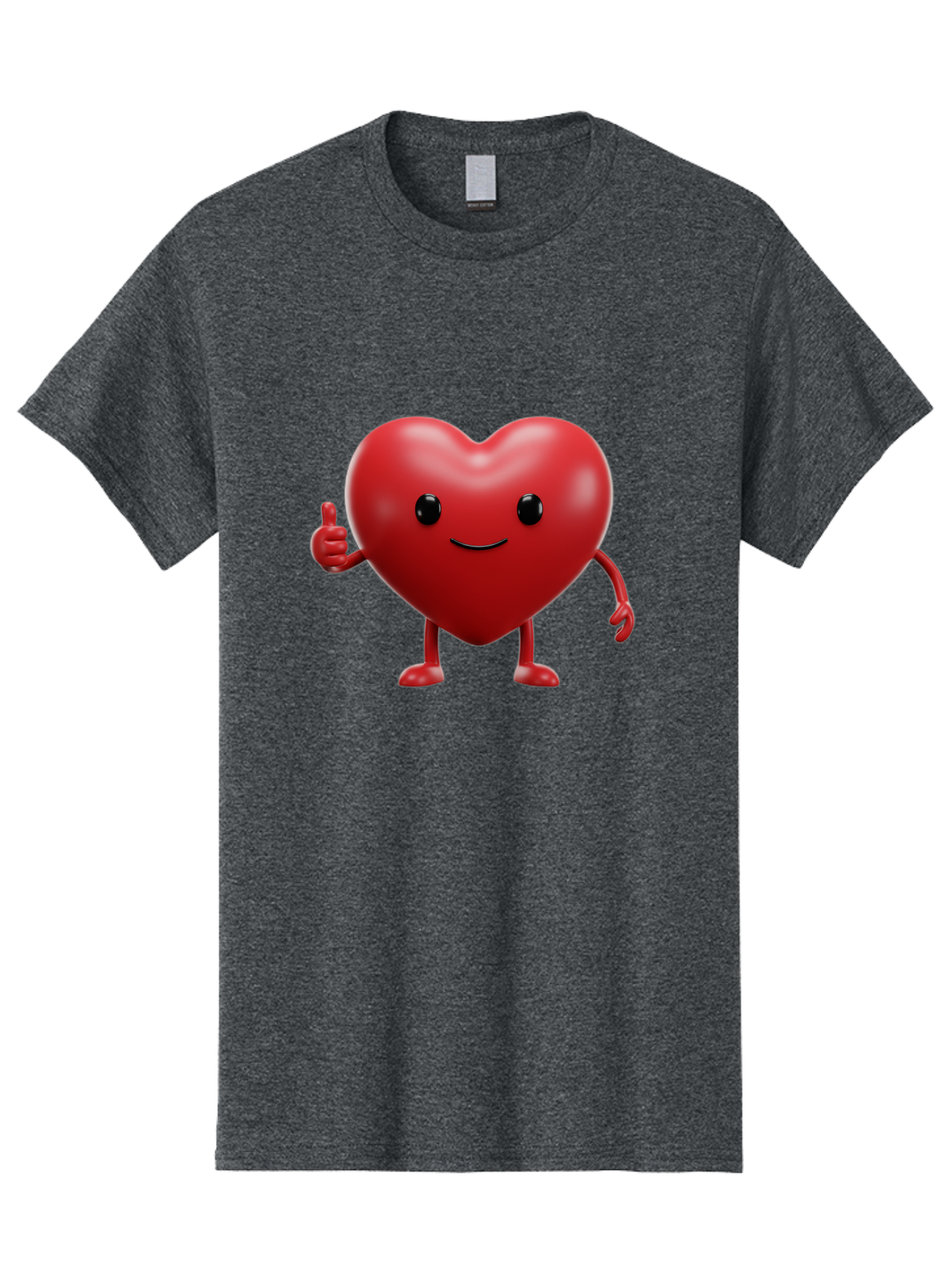 Happy-Heart Men'S Graphic Tee, 100% Cotton, Comfortable Casual Summer Wear, Machine Washable, Red Heart Character, Smiling Face, Thumbs Up, Cartoon Style, Heart Icon, Positive Attitude, Friendly Gesture, Love Symbol, Cute Design Bae195
