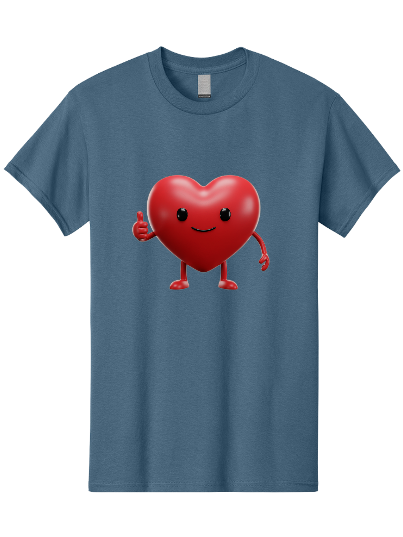 Happy-Heart Men'S Graphic Tee, 100% Cotton, Comfortable Casual Summer Wear, Machine Washable, Red Heart Character, Smiling Face, Thumbs Up, Cartoon Style, Heart Icon, Positive Attitude, Friendly Gesture, Love Symbol, Cute Design Bae195
