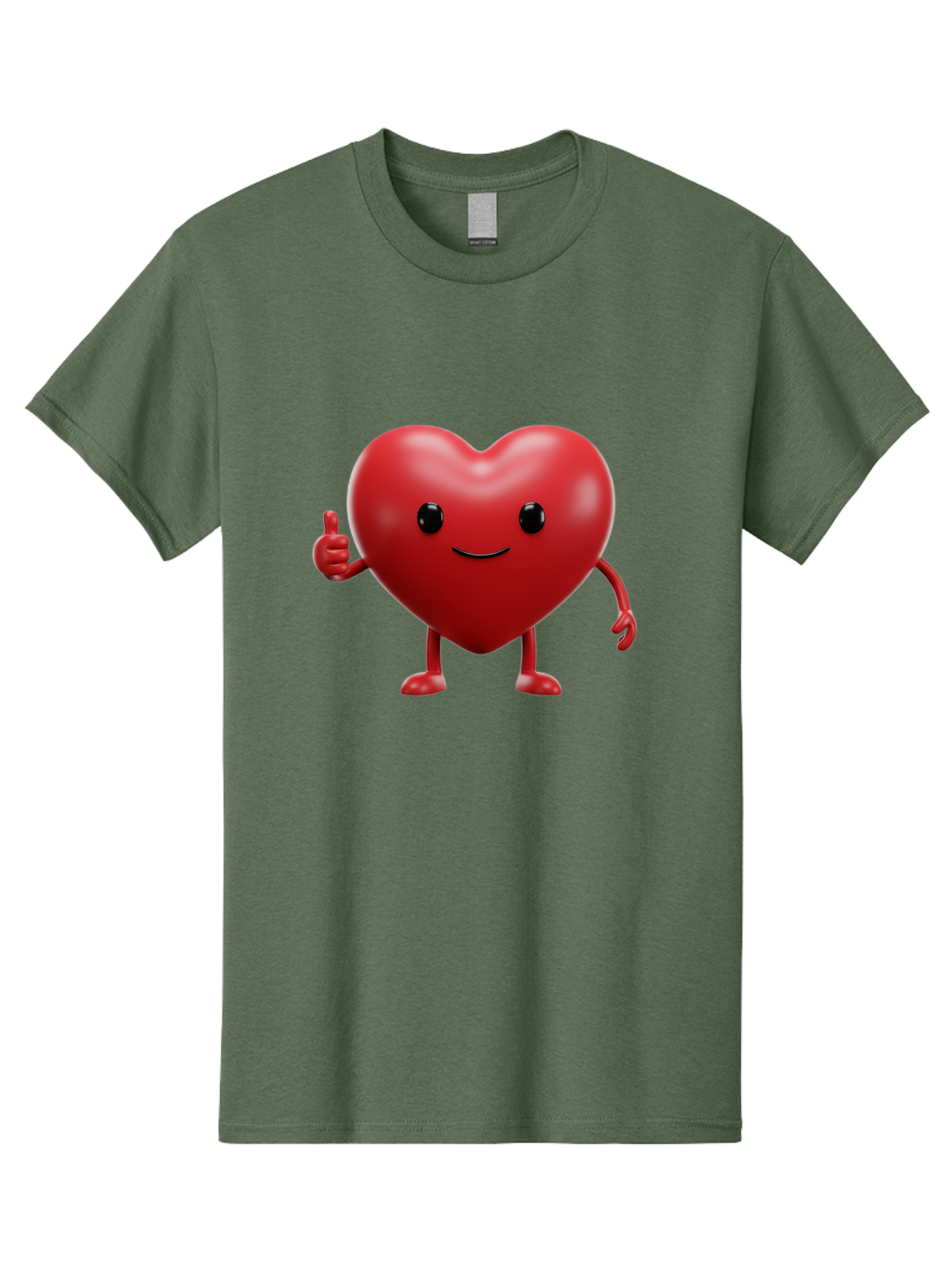 Happy-Heart Men'S Graphic Tee, 100% Cotton, Comfortable Casual Summer Wear, Machine Washable, Red Heart Character, Smiling Face, Thumbs Up, Cartoon Style, Heart Icon, Positive Attitude, Friendly Gesture, Love Symbol, Cute Design Bae195
