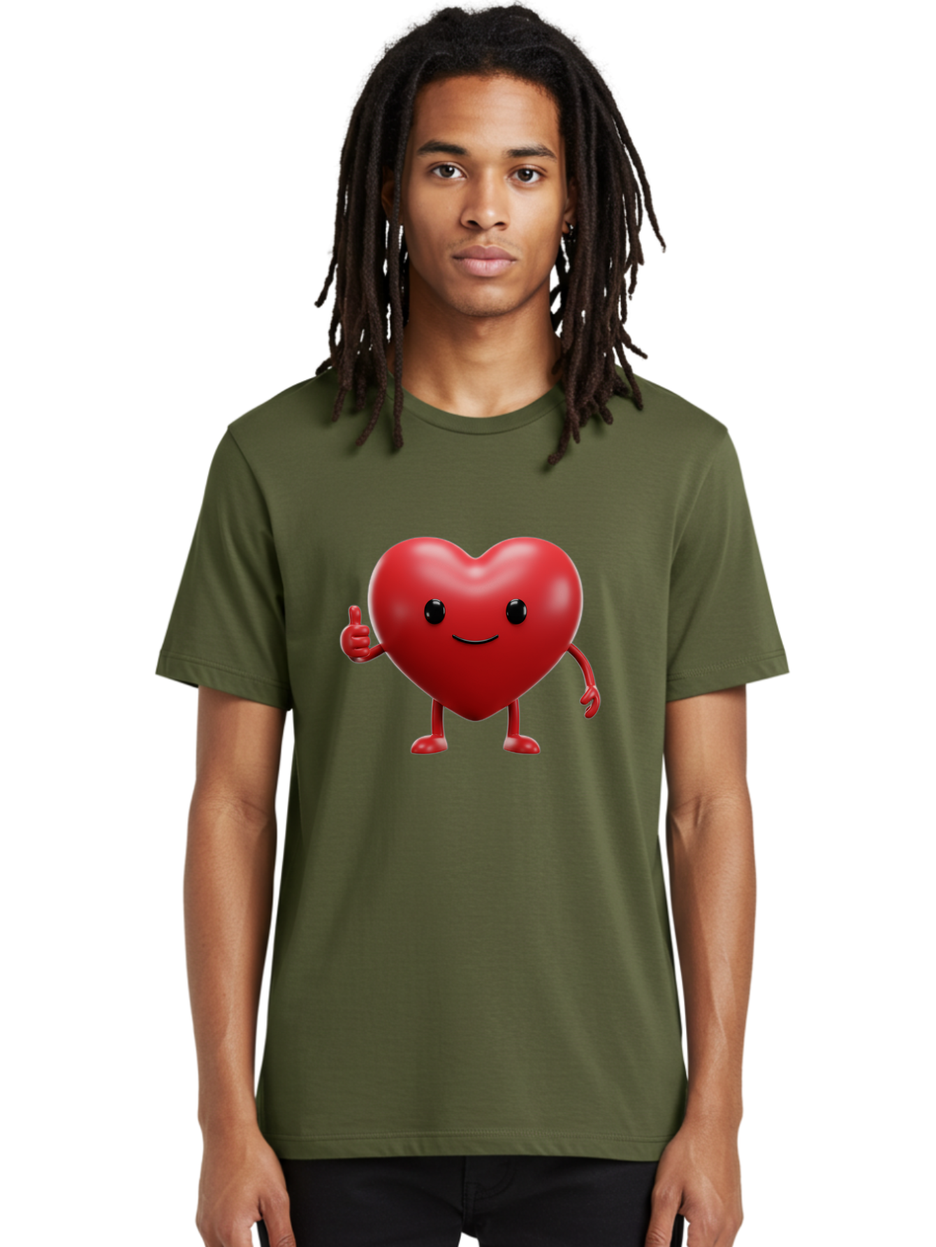 Happy-Heart Men'S Graphic Tee, 100% Cotton, Comfortable Casual Summer Wear, Machine Washable, Red Heart Character, Smiling Face, Thumbs Up, Cartoon Style, Heart Icon, Positive Attitude, Friendly Gesture, Love Symbol, Cute Design Bae195