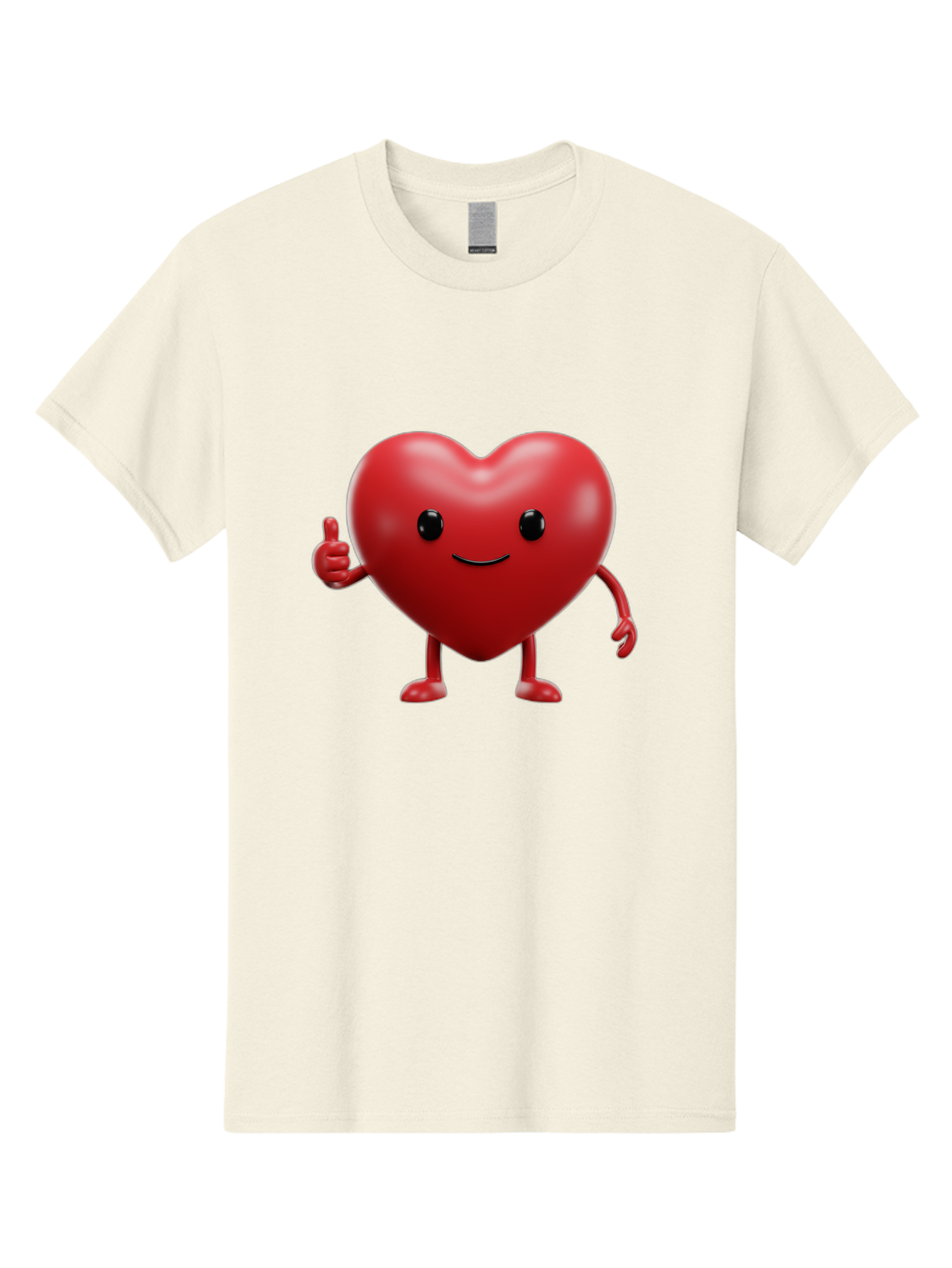 Happy-Heart Men'S Graphic Tee, 100% Cotton, Comfortable Casual Summer Wear, Machine Washable, Red Heart Character, Smiling Face, Thumbs Up, Cartoon Style, Heart Icon, Positive Attitude, Friendly Gesture, Love Symbol, Cute Design Bae195