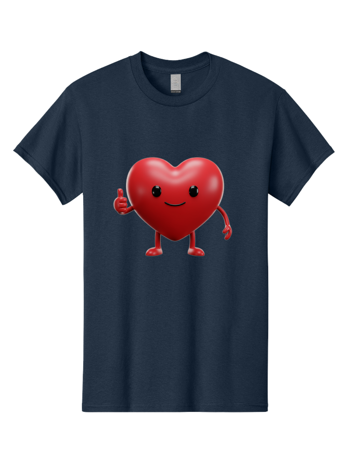 Happy-Heart Men'S Graphic Tee, 100% Cotton, Comfortable Casual Summer Wear, Machine Washable, Red Heart Character, Smiling Face, Thumbs Up, Cartoon Style, Heart Icon, Positive Attitude, Friendly Gesture, Love Symbol, Cute Design Bae195