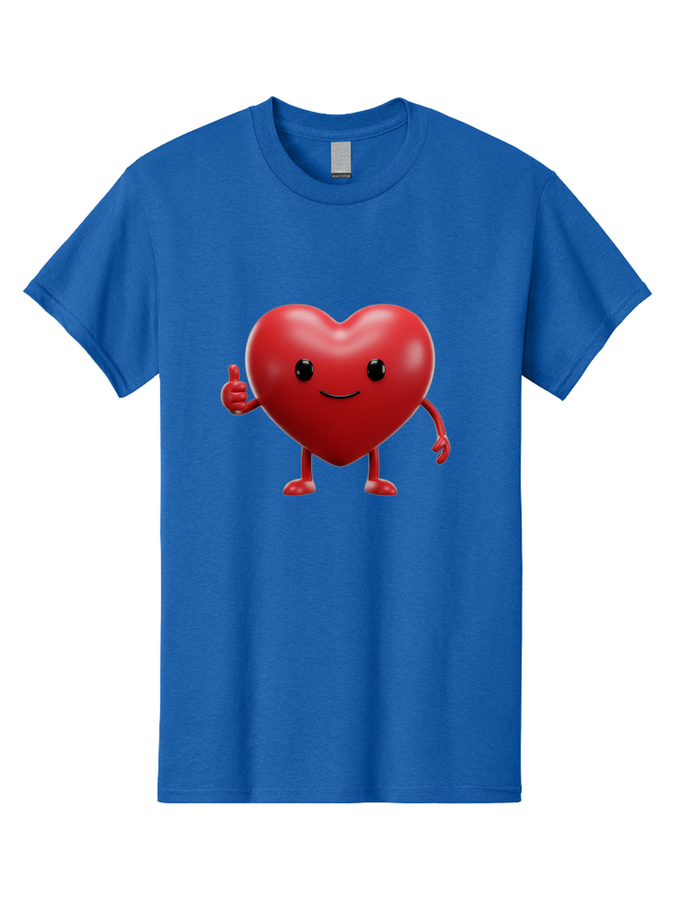 Happy-Heart Men'S Graphic Tee, 100% Cotton, Comfortable Casual Summer Wear, Machine Washable, Red Heart Character, Smiling Face, Thumbs Up, Cartoon Style, Heart Icon, Positive Attitude, Friendly Gesture, Love Symbol, Cute Design Bae195