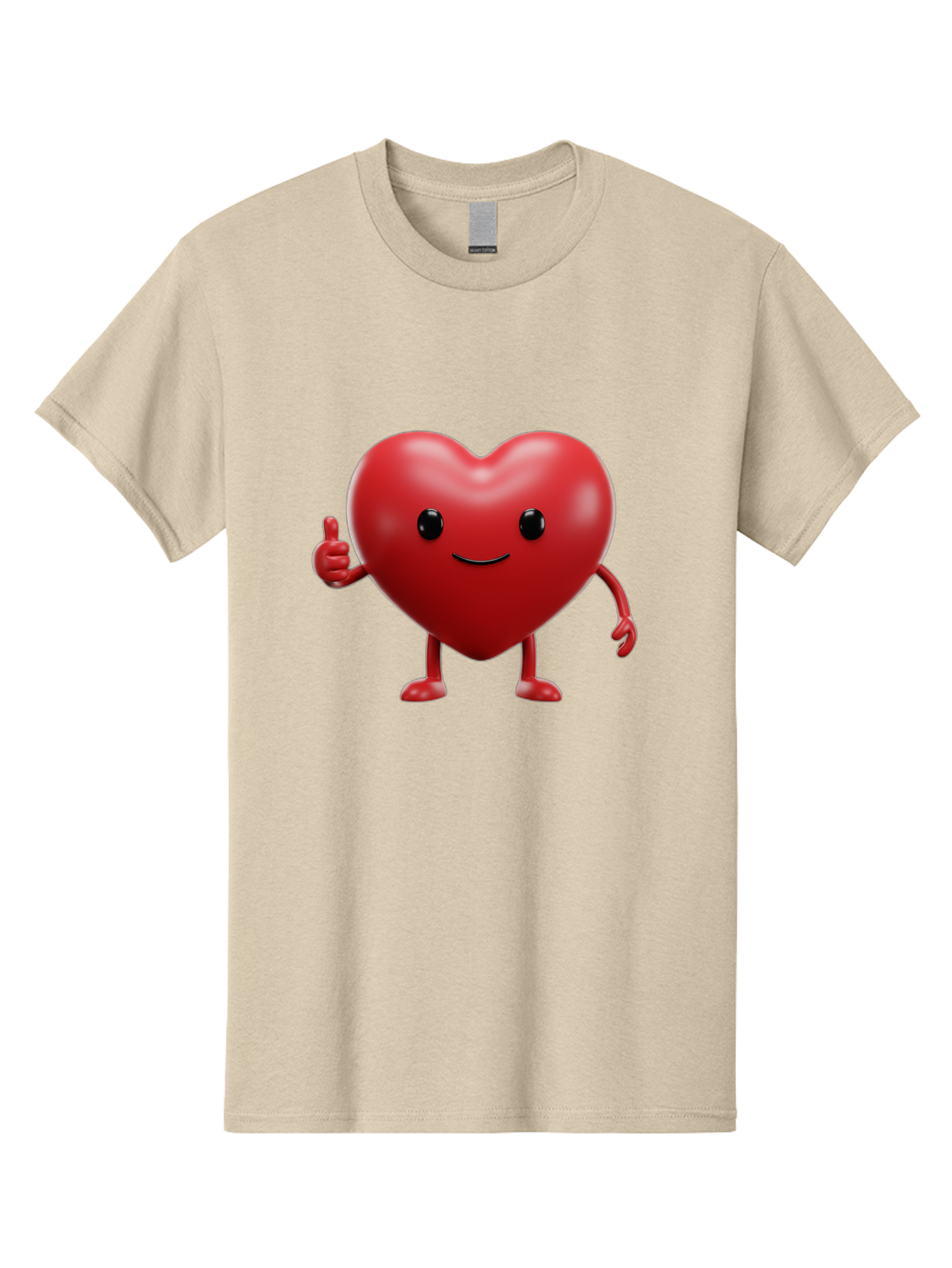 Happy-Heart Men'S Graphic Tee, 100% Cotton, Comfortable Casual Summer Wear, Machine Washable, Red Heart Character, Smiling Face, Thumbs Up, Cartoon Style, Heart Icon, Positive Attitude, Friendly Gesture, Love Symbol, Cute Design Bae195
