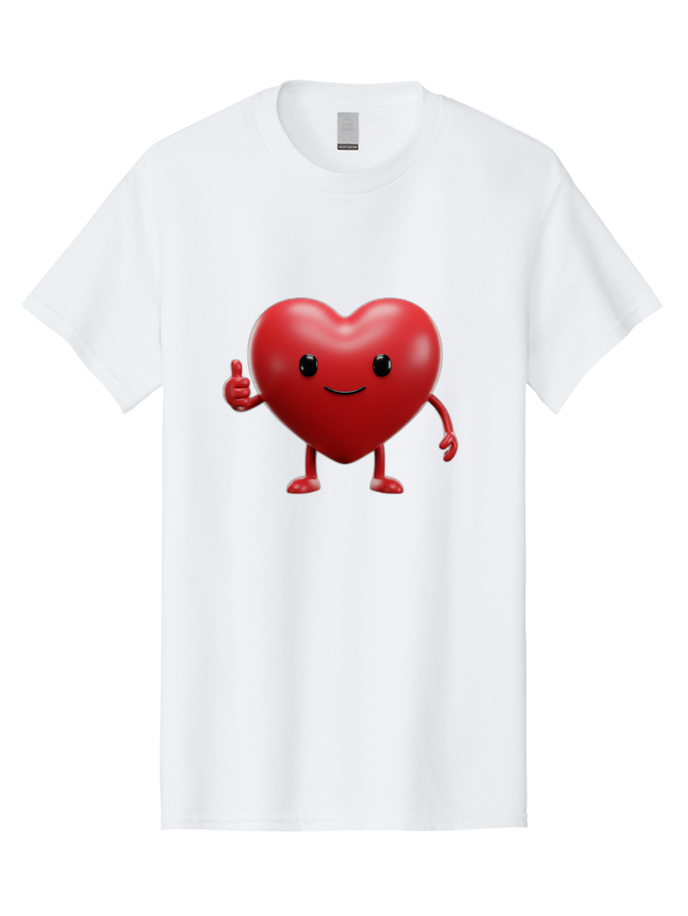 Happy-Heart Men'S Graphic Tee, 100% Cotton, Comfortable Casual Summer Wear, Machine Washable, Red Heart Character, Smiling Face, Thumbs Up, Cartoon Style, Heart Icon, Positive Attitude, Friendly Gesture, Love Symbol, Cute Design Bae195
