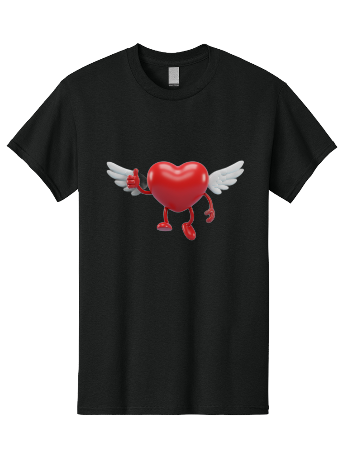 Heart-Character-1 Men'S Graphic Tee, 100% Cotton, Comfortable Casual Summer Wear, Machine Washable, Heart Character, Thumbs Up, Cartoon Heart, Red Heart, White Wings, Funny Character, Cute Design, Heart Symbol Bae196