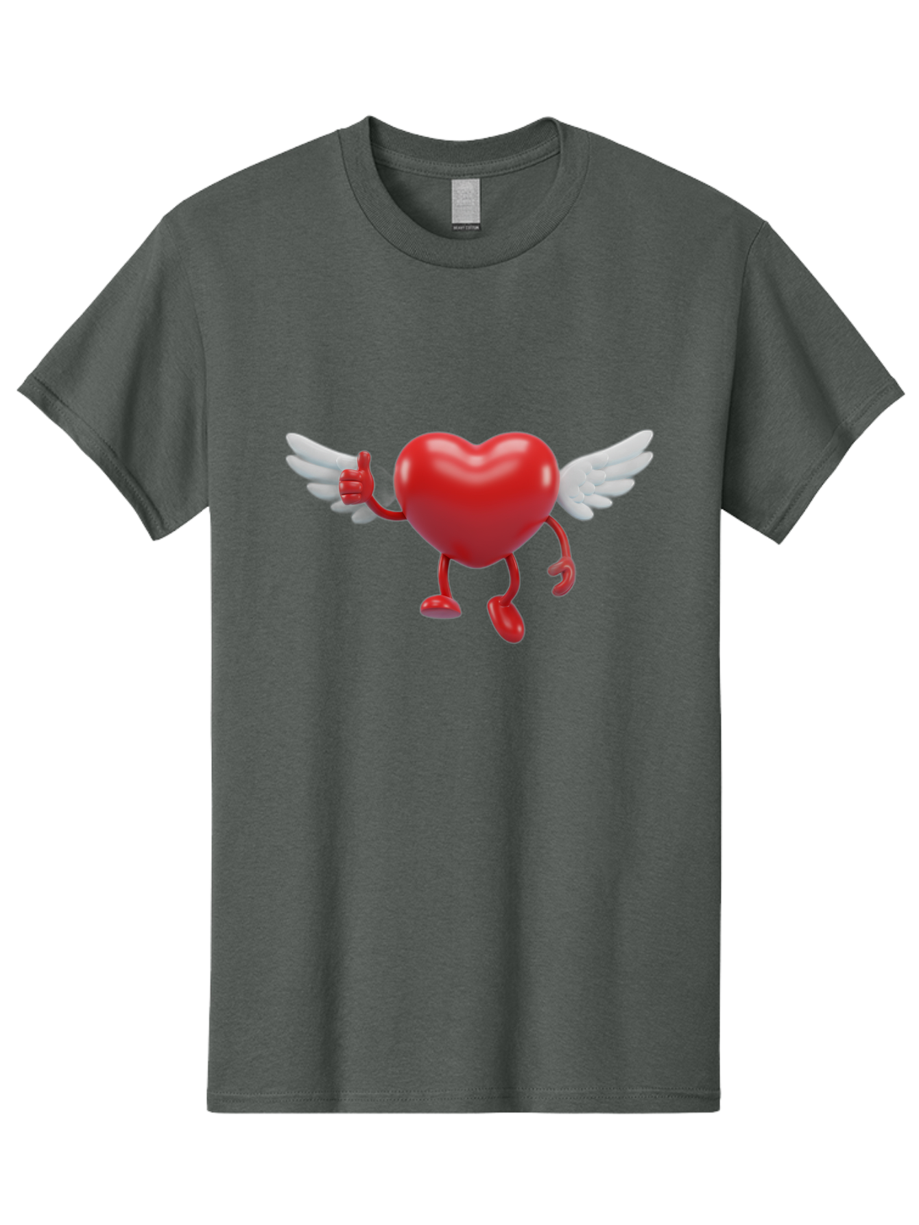 Heart-Character-1 Men'S Graphic Tee, 100% Cotton, Comfortable Casual Summer Wear, Machine Washable, Heart Character, Thumbs Up, Cartoon Heart, Red Heart, White Wings, Funny Character, Cute Design, Heart Symbol Bae196