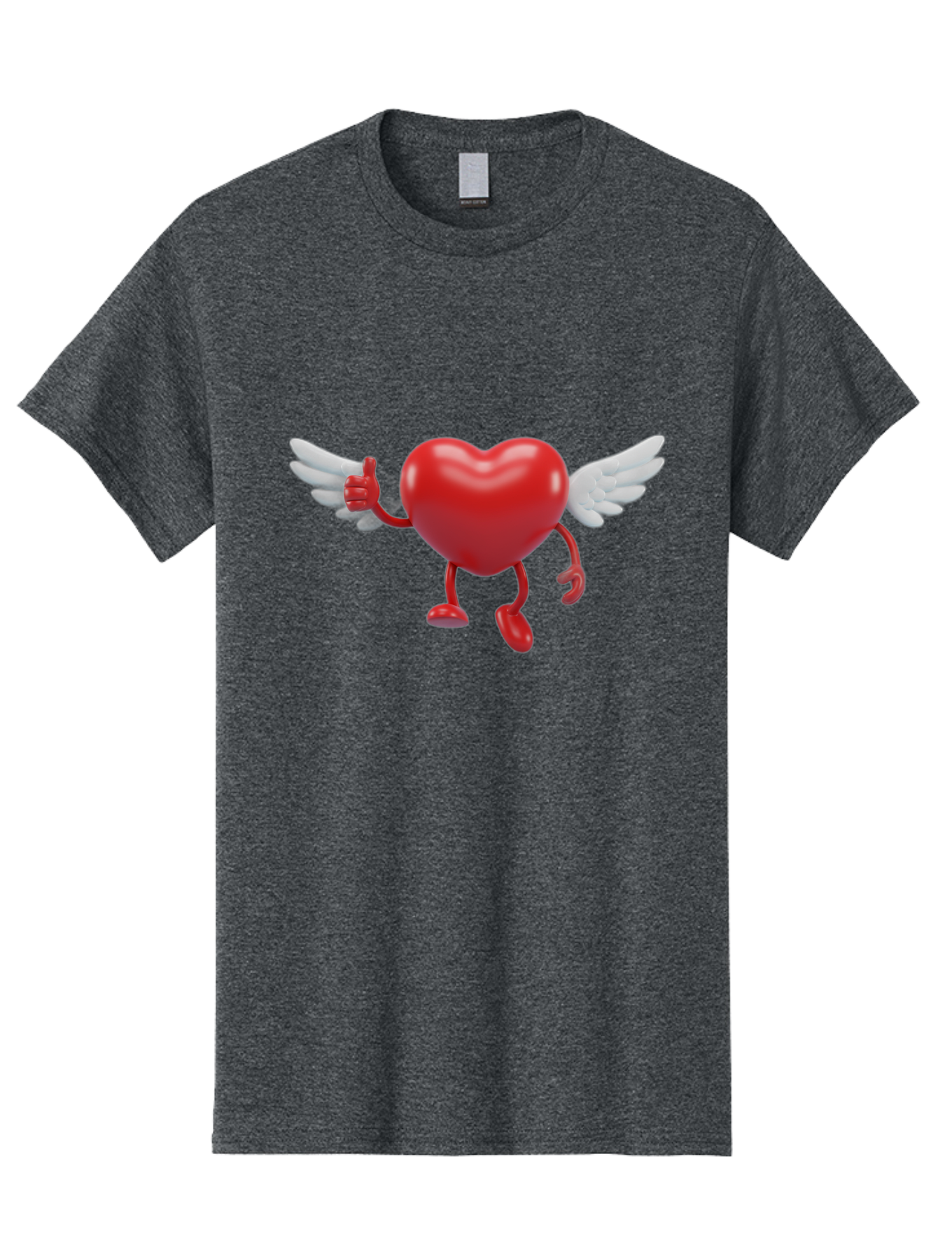 Heart-Character-1 Men'S Graphic Tee, 100% Cotton, Comfortable Casual Summer Wear, Machine Washable, Heart Character, Thumbs Up, Cartoon Heart, Red Heart, White Wings, Funny Character, Cute Design, Heart Symbol Bae196