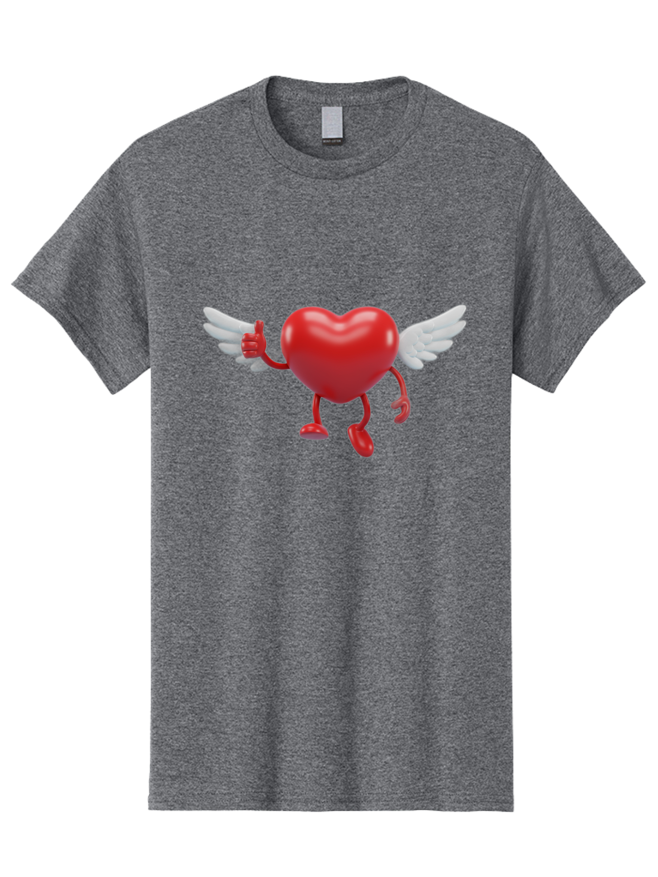 Heart-Character-1 Men'S Graphic Tee, 100% Cotton, Comfortable Casual Summer Wear, Machine Washable, Heart Character, Thumbs Up, Cartoon Heart, Red Heart, White Wings, Funny Character, Cute Design, Heart Symbol Bae196