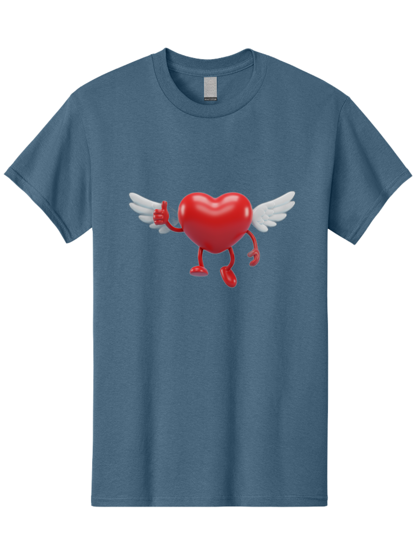 Heart-Character-1 Men'S Graphic Tee, 100% Cotton, Comfortable Casual Summer Wear, Machine Washable, Heart Character, Thumbs Up, Cartoon Heart, Red Heart, White Wings, Funny Character, Cute Design, Heart Symbol Bae196