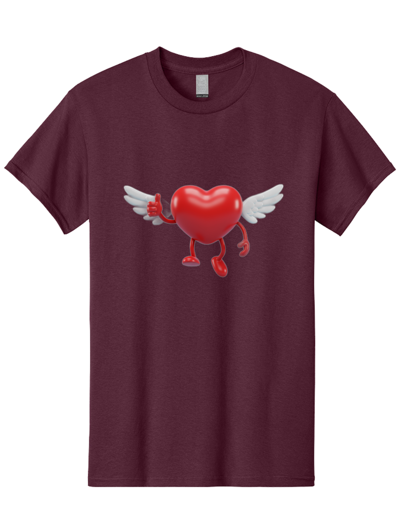 Heart-Character-1 Men'S Graphic Tee, 100% Cotton, Comfortable Casual Summer Wear, Machine Washable, Heart Character, Thumbs Up, Cartoon Heart, Red Heart, White Wings, Funny Character, Cute Design, Heart Symbol Bae196
