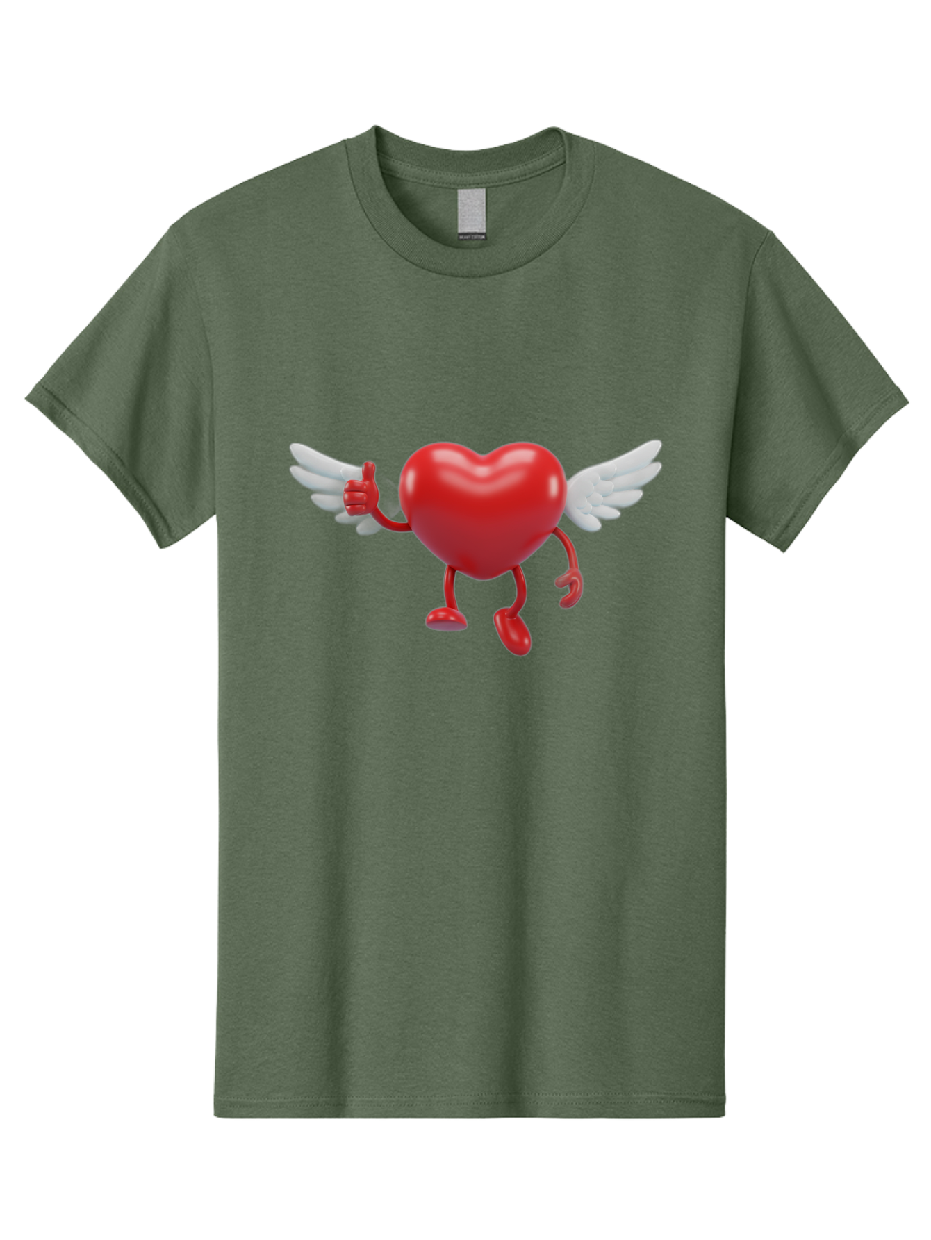 Heart-Character-1 Men'S Graphic Tee, 100% Cotton, Comfortable Casual Summer Wear, Machine Washable, Heart Character, Thumbs Up, Cartoon Heart, Red Heart, White Wings, Funny Character, Cute Design, Heart Symbol Bae196