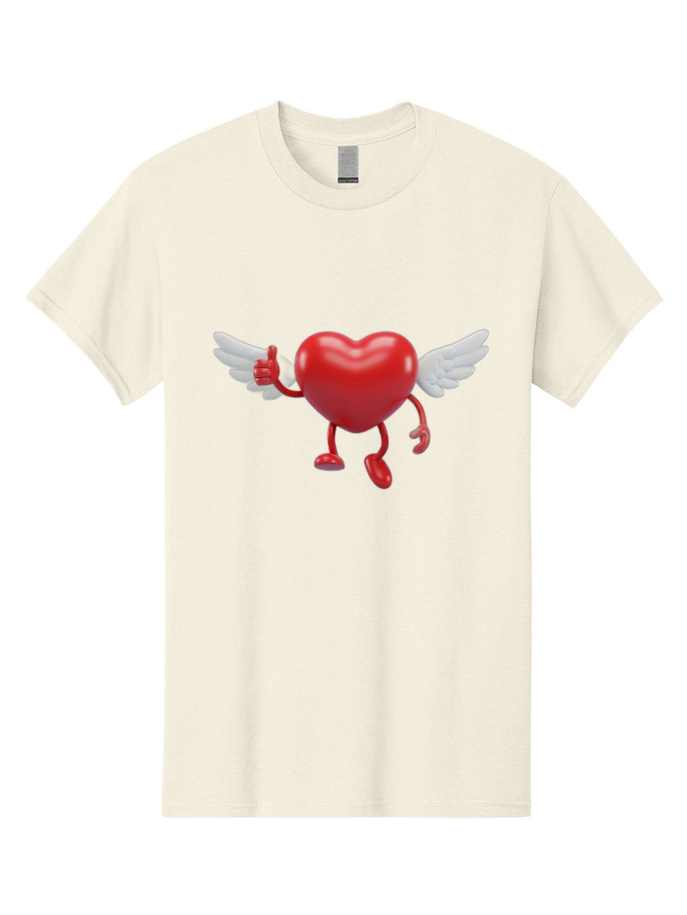 Heart-Character-1 Men'S Graphic Tee, 100% Cotton, Comfortable Casual Summer Wear, Machine Washable, Heart Character, Thumbs Up, Cartoon Heart, Red Heart, White Wings, Funny Character, Cute Design, Heart Symbol Bae196
