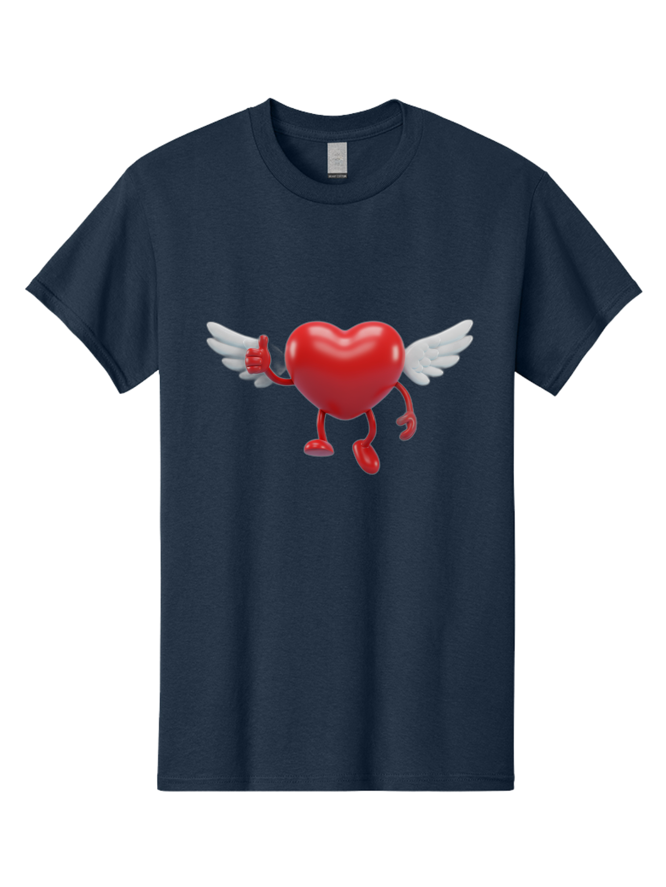 Heart-Character-1 Men'S Graphic Tee, 100% Cotton, Comfortable Casual Summer Wear, Machine Washable, Heart Character, Thumbs Up, Cartoon Heart, Red Heart, White Wings, Funny Character, Cute Design, Heart Symbol Bae196