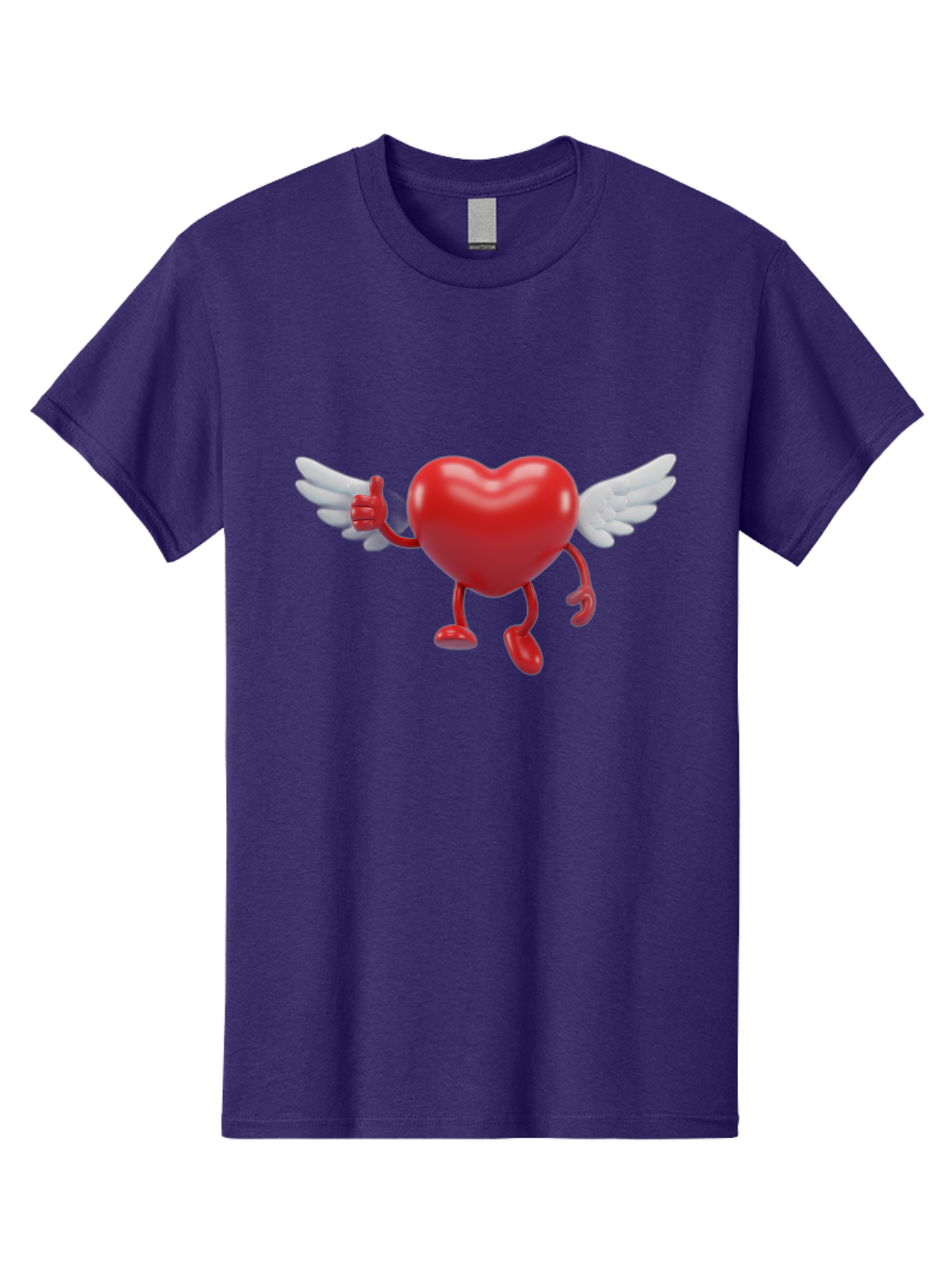 Heart-Character-1 Men'S Graphic Tee, 100% Cotton, Comfortable Casual Summer Wear, Machine Washable, Heart Character, Thumbs Up, Cartoon Heart, Red Heart, White Wings, Funny Character, Cute Design, Heart Symbol Bae196