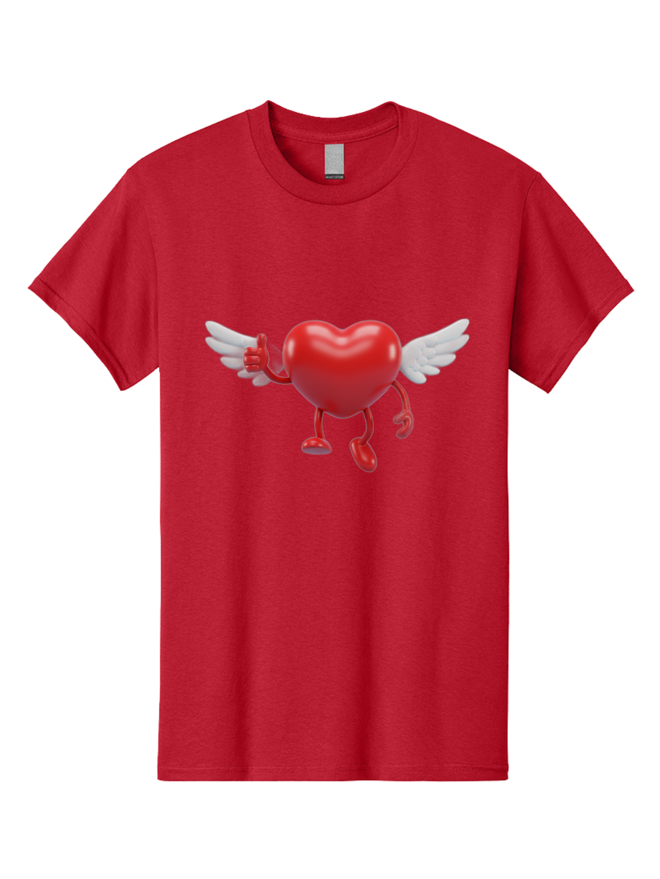 Heart-Character-1 Men'S Graphic Tee, 100% Cotton, Comfortable Casual Summer Wear, Machine Washable, Heart Character, Thumbs Up, Cartoon Heart, Red Heart, White Wings, Funny Character, Cute Design, Heart Symbol Bae196