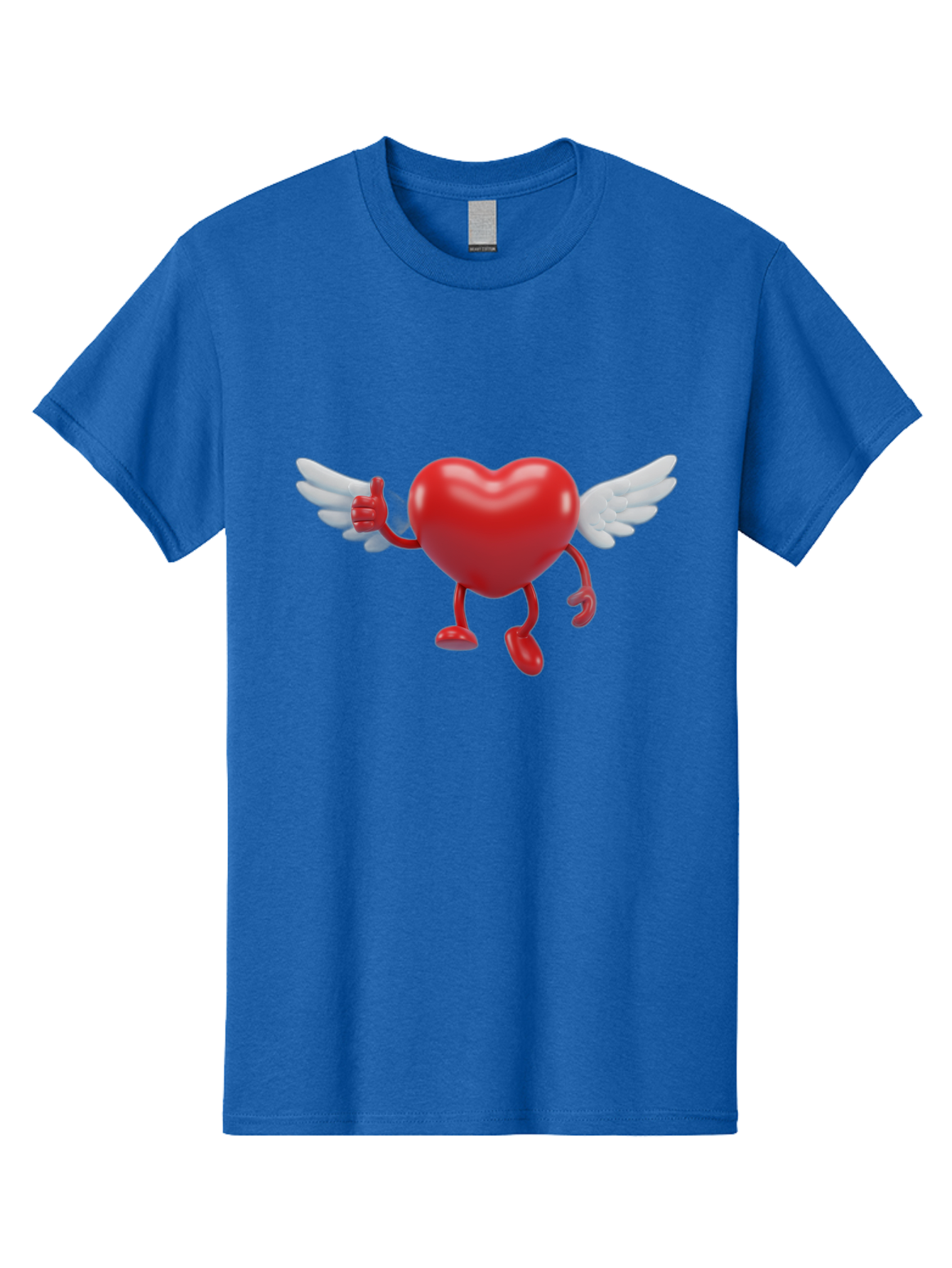 Heart-Character-1 Men'S Graphic Tee, 100% Cotton, Comfortable Casual Summer Wear, Machine Washable, Heart Character, Thumbs Up, Cartoon Heart, Red Heart, White Wings, Funny Character, Cute Design, Heart Symbol Bae196