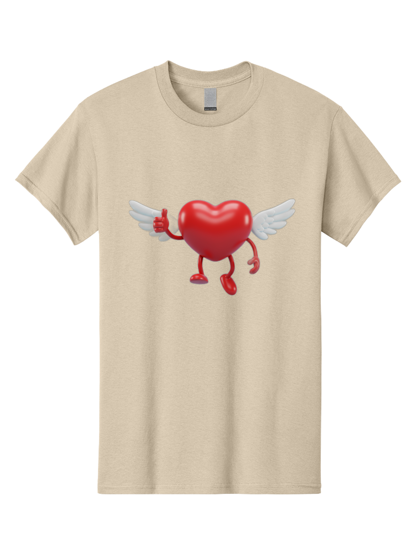 Heart-Character-1 Men'S Graphic Tee, 100% Cotton, Comfortable Casual Summer Wear, Machine Washable, Heart Character, Thumbs Up, Cartoon Heart, Red Heart, White Wings, Funny Character, Cute Design, Heart Symbol Bae196