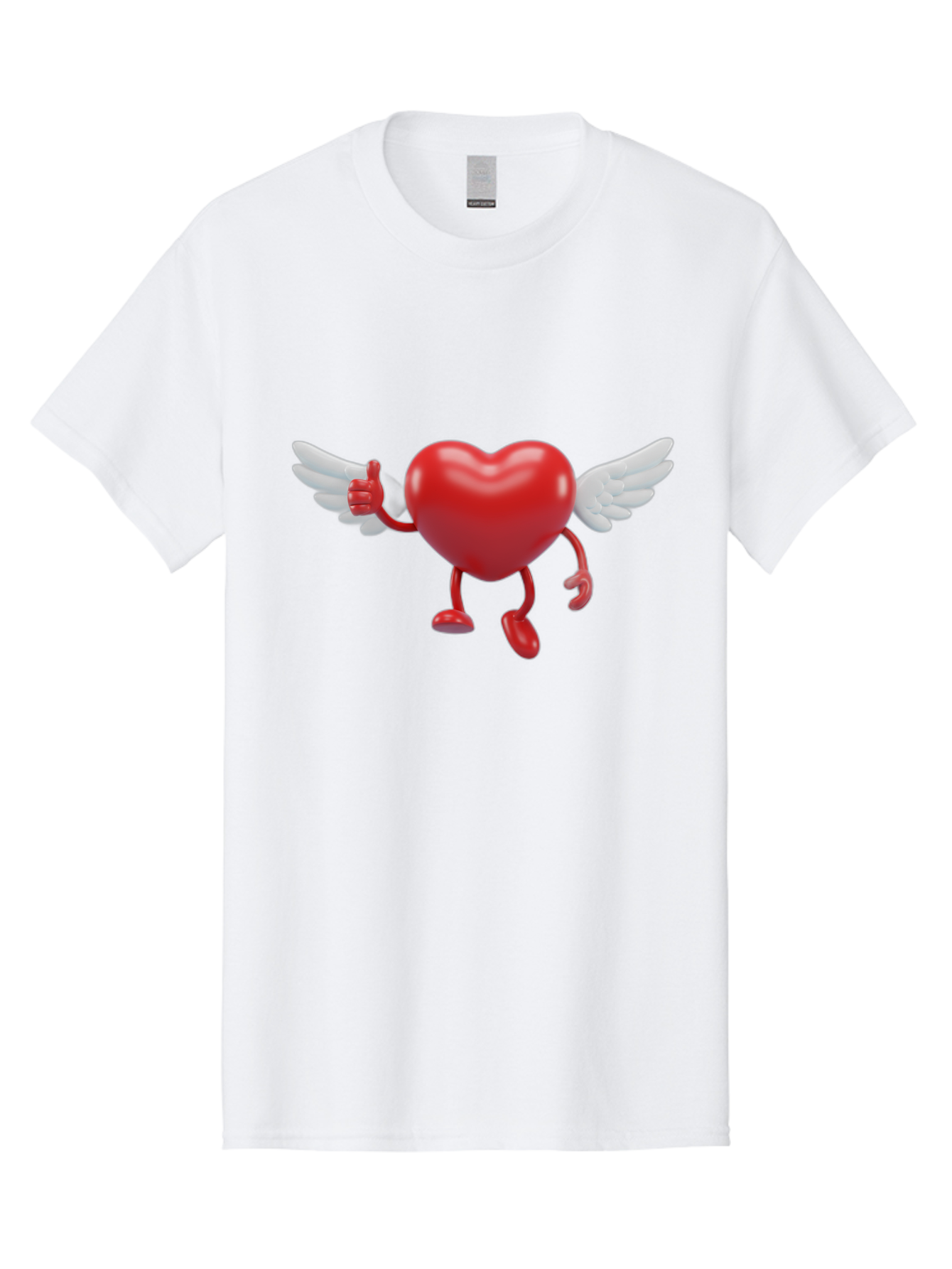 Heart-Character-1 Men'S Graphic Tee, 100% Cotton, Comfortable Casual Summer Wear, Machine Washable, Heart Character, Thumbs Up, Cartoon Heart, Red Heart, White Wings, Funny Character, Cute Design, Heart Symbol Bae196