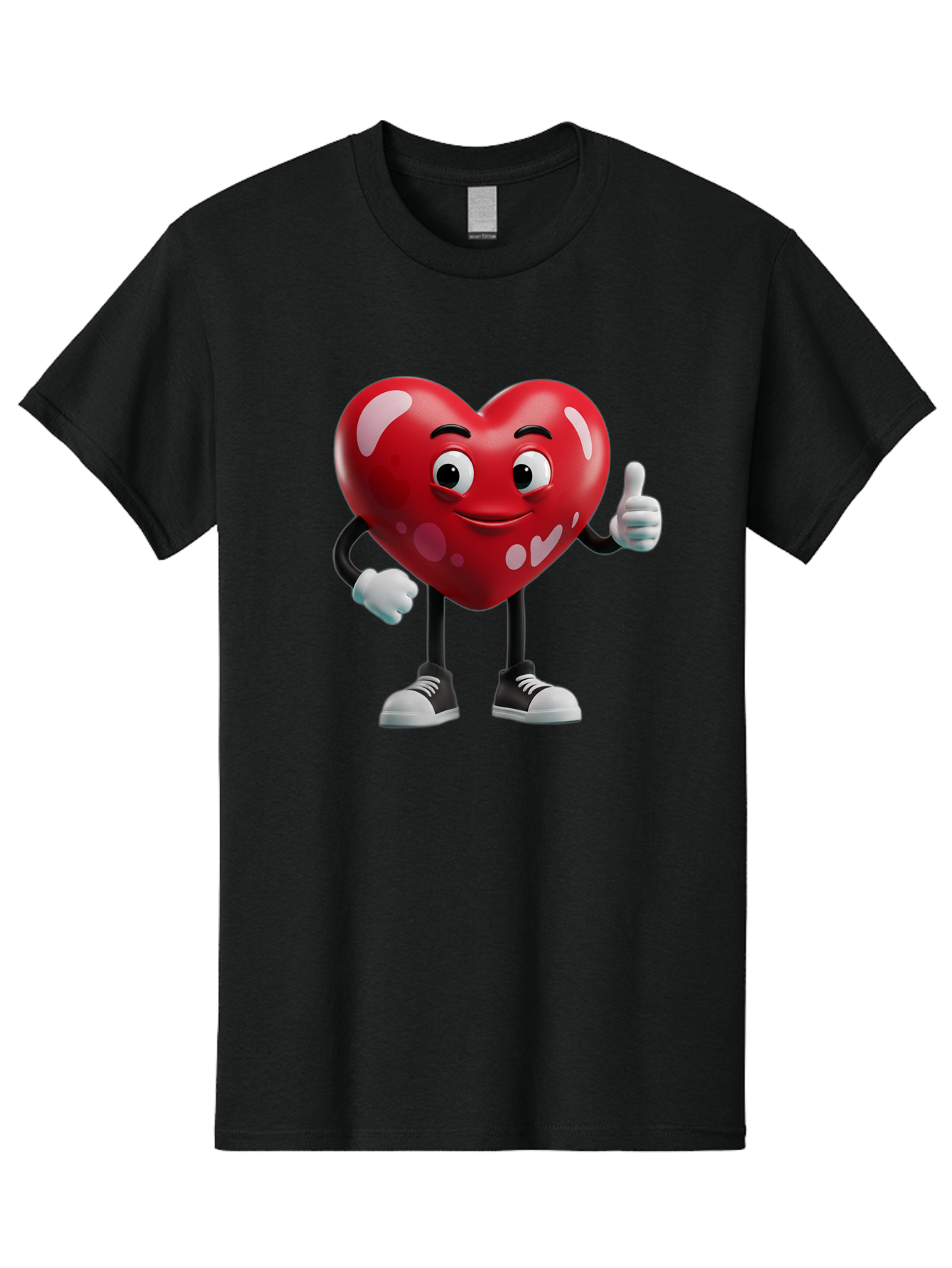 Heart-Character Men'S Graphic Tee, 100% Cotton, Comfortable Casual Summer Wear, Machine Washable, Cartoon Heart, Red Heart, Smiling Face, Thumbs Up, Approval, Positivity, Love, Happiness, Friendship, Gesture Of Approval, Cartoon Character Bae197