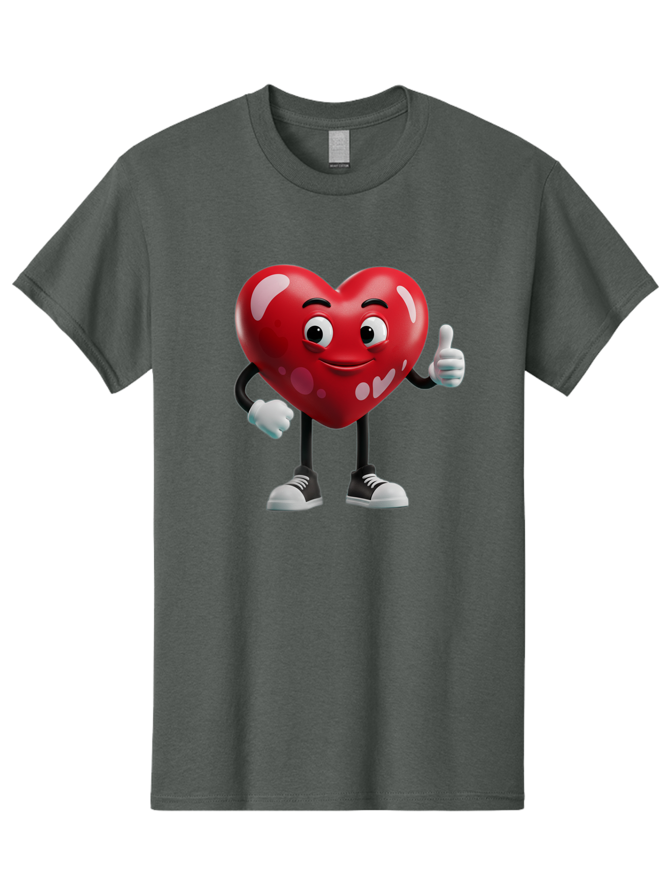 Heart-Character Men'S Graphic Tee, 100% Cotton, Comfortable Casual Summer Wear, Machine Washable, Cartoon Heart, Red Heart, Smiling Face, Thumbs Up, Approval, Positivity, Love, Happiness, Friendship, Gesture Of Approval, Cartoon Character Bae197
