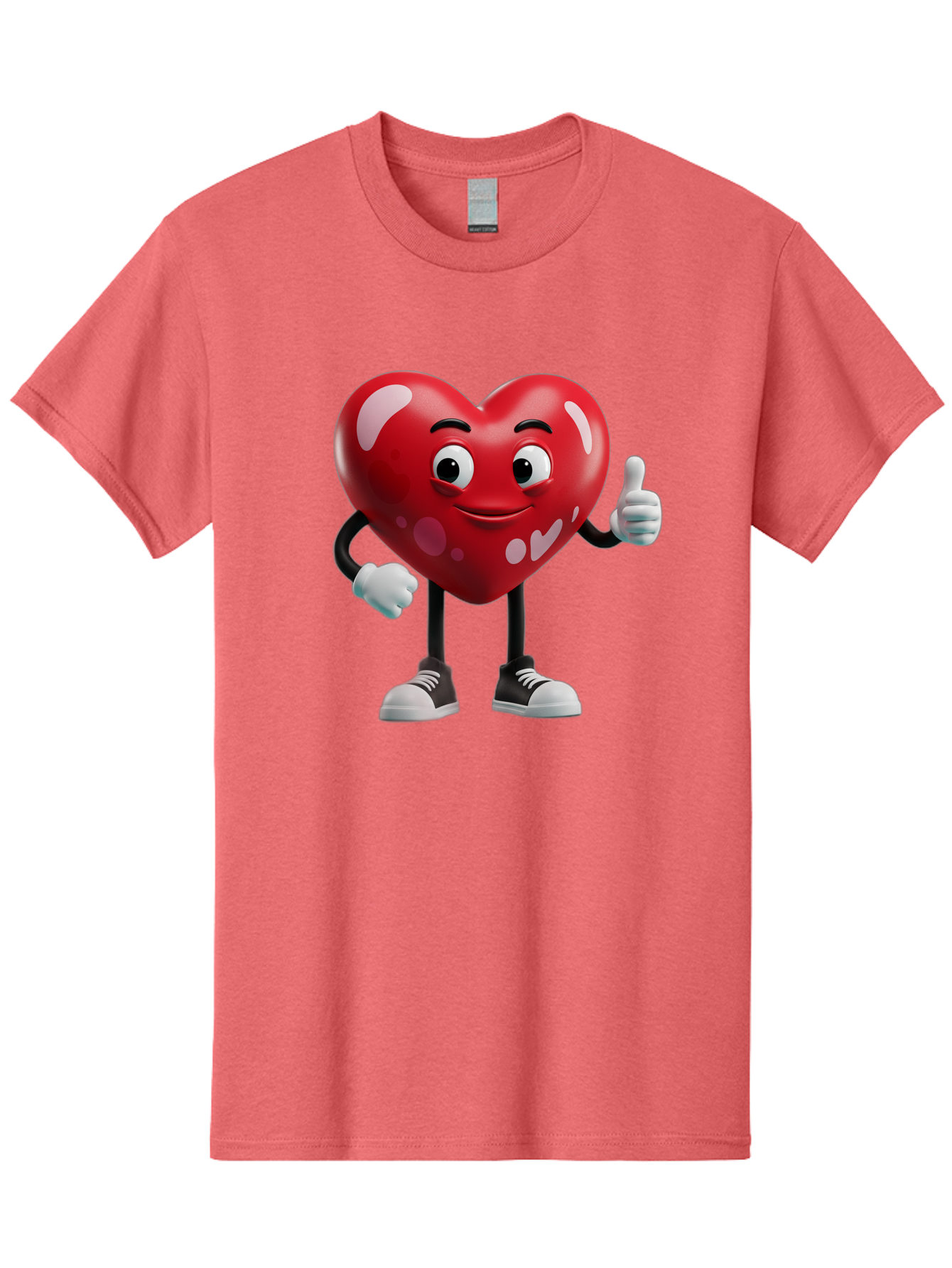 Heart-Character Men'S Graphic Tee, 100% Cotton, Comfortable Casual Summer Wear, Machine Washable, Cartoon Heart, Red Heart, Smiling Face, Thumbs Up, Approval, Positivity, Love, Happiness, Friendship, Gesture Of Approval, Cartoon Character Bae197