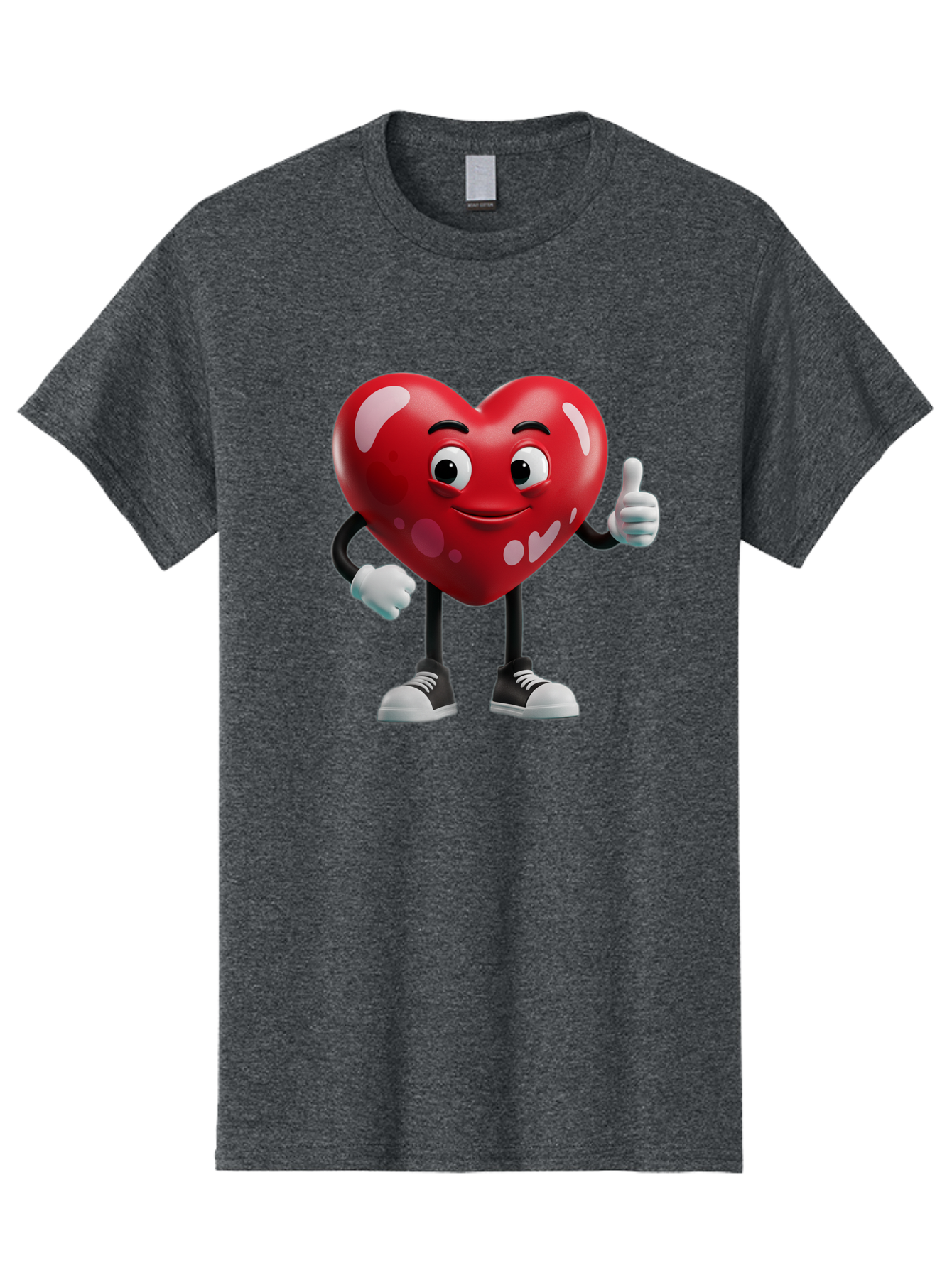 Heart-Character Men'S Graphic Tee, 100% Cotton, Comfortable Casual Summer Wear, Machine Washable, Cartoon Heart, Red Heart, Smiling Face, Thumbs Up, Approval, Positivity, Love, Happiness, Friendship, Gesture Of Approval, Cartoon Character Bae197