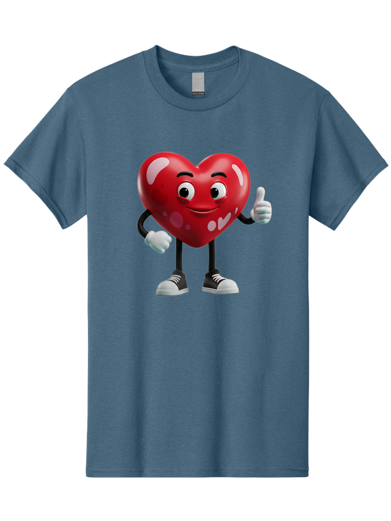 Heart-Character Men'S Graphic Tee, 100% Cotton, Comfortable Casual Summer Wear, Machine Washable, Cartoon Heart, Red Heart, Smiling Face, Thumbs Up, Approval, Positivity, Love, Happiness, Friendship, Gesture Of Approval, Cartoon Character Bae197